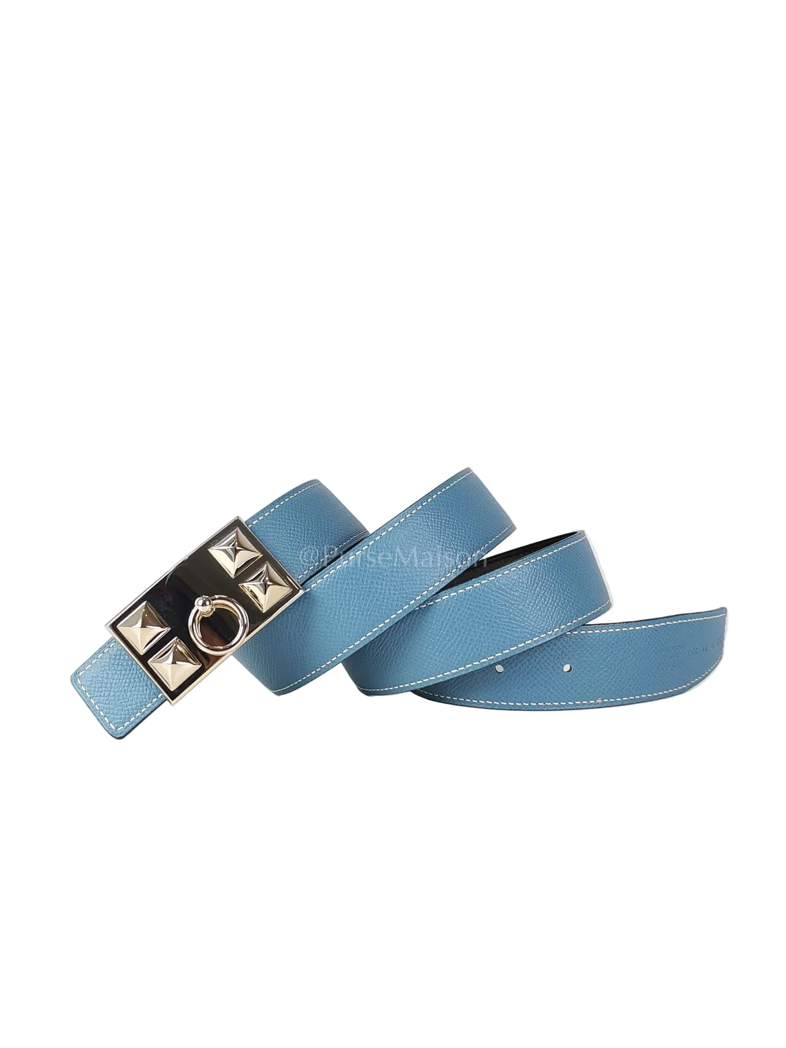 Hermes Collier de Chien (CDG) Belt In Blue Jean/Noir and Palladium Hardware Reversible Belt Size 90 Stamp T (2015) - Image 3
