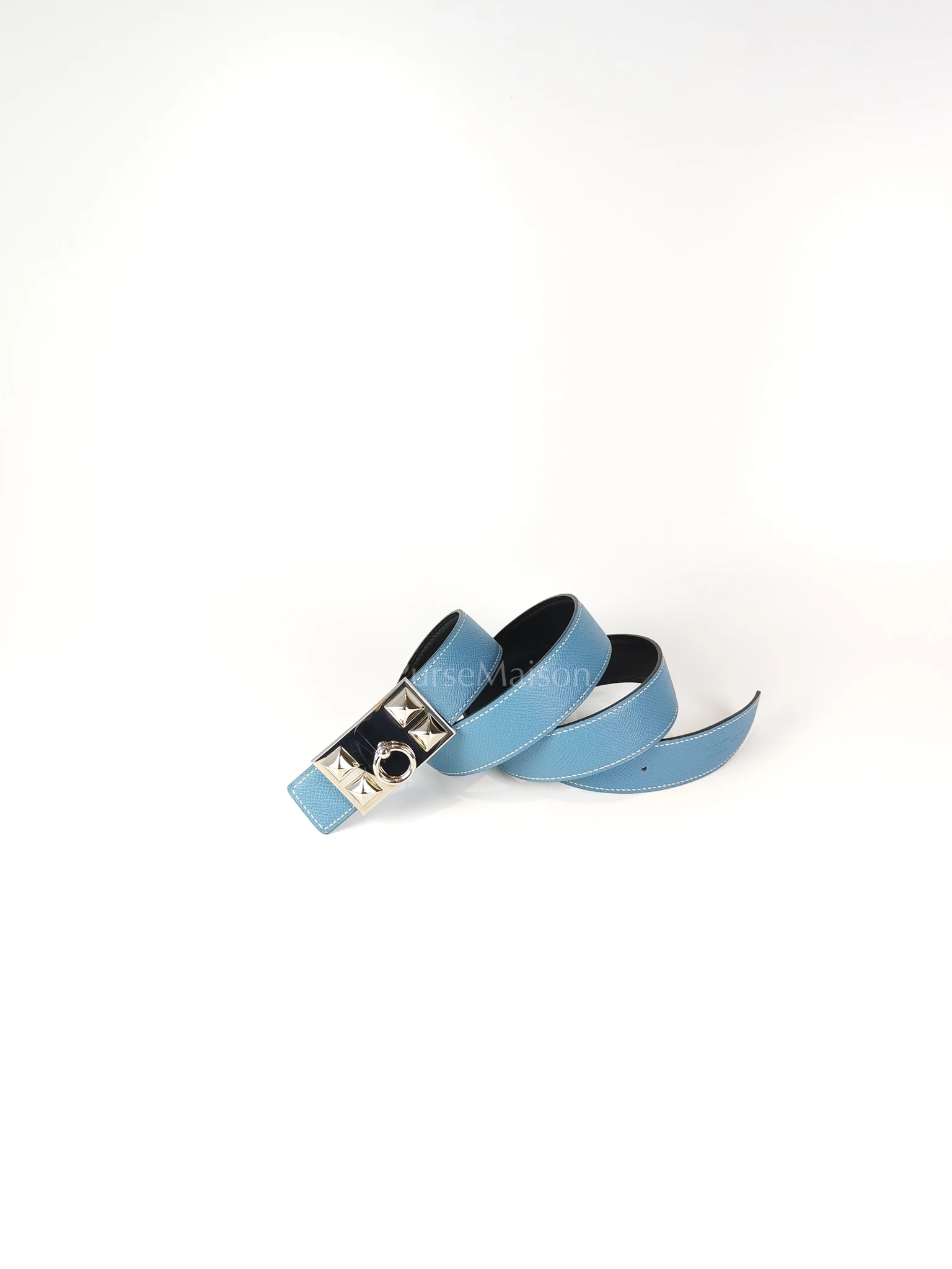 Hermes Collier de Chien (CDG) Belt In Blue Jean/Noir and Palladium Hardware Reversible Belt Size 90 Stamp T (2015) - Image 4