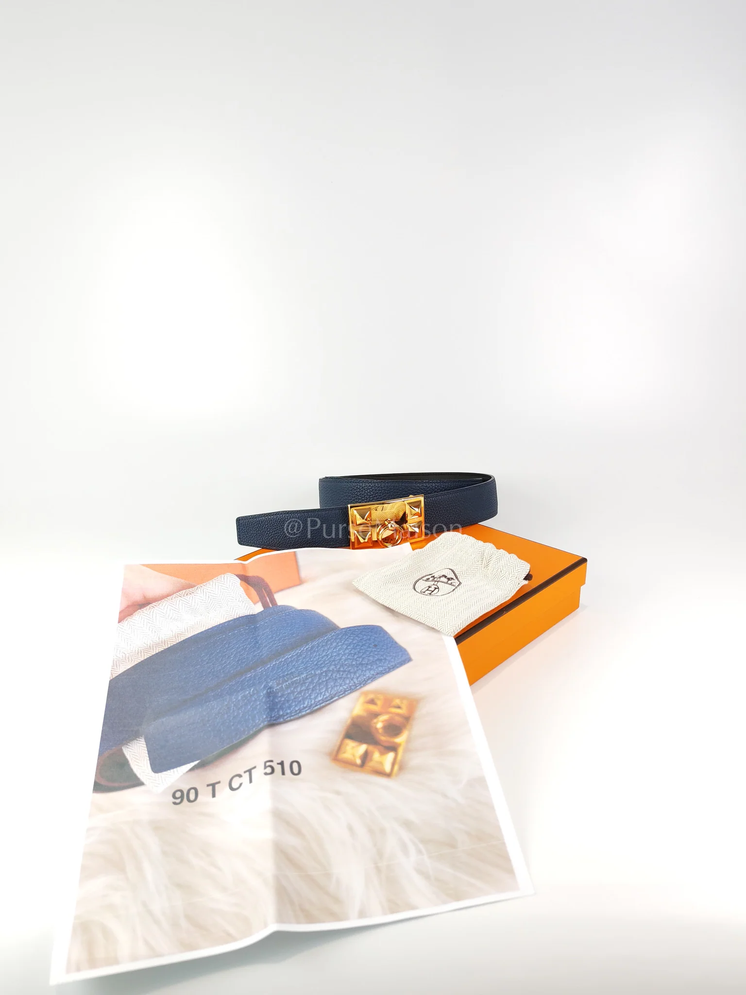 Hermes Collier de Chien (CDG) Belt In Bleu Saphir/ Dark Brown and Gold Hardware Reversible Belt Size 90 Stamp T (2015) - Image 17