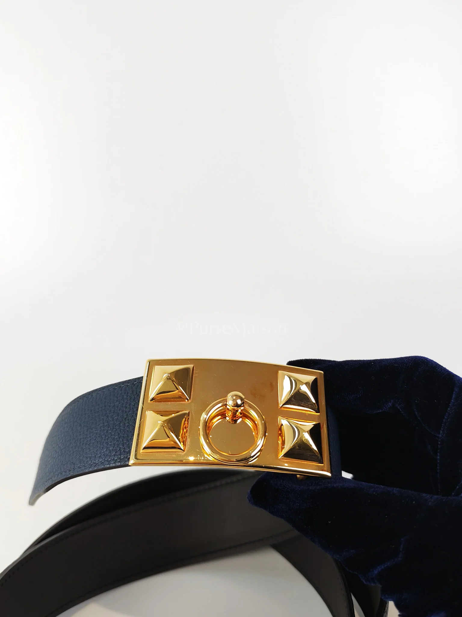 Hermes Collier de Chien (CDG) Belt In Bleu Saphir/ Dark Brown and Gold Hardware Reversible Belt Size 90 Stamp T (2015) - Image 6