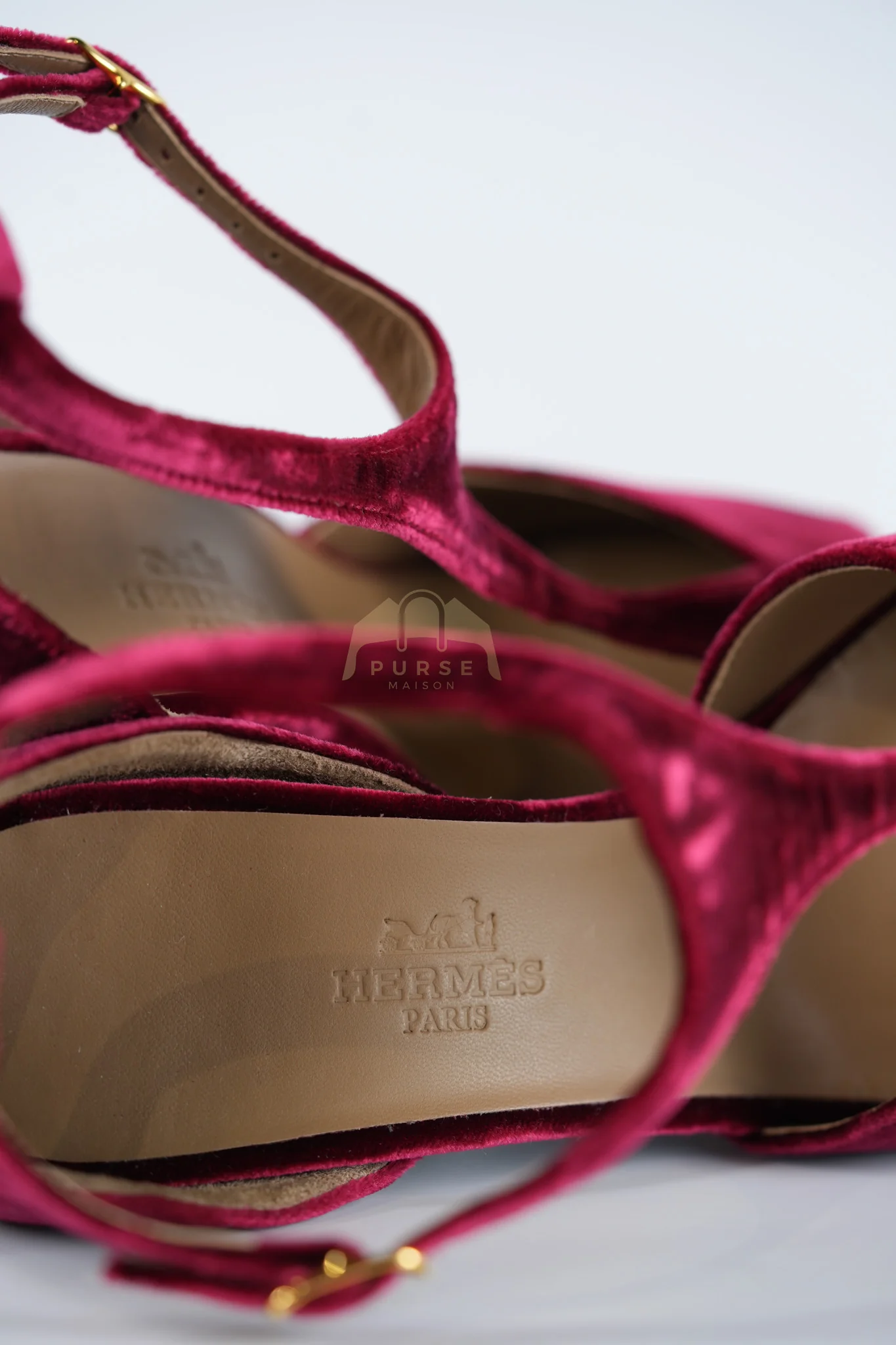 Hermes Fracas Velourss Garance Red Velvet Sandals Size 37 (24 cm) - Image 9
