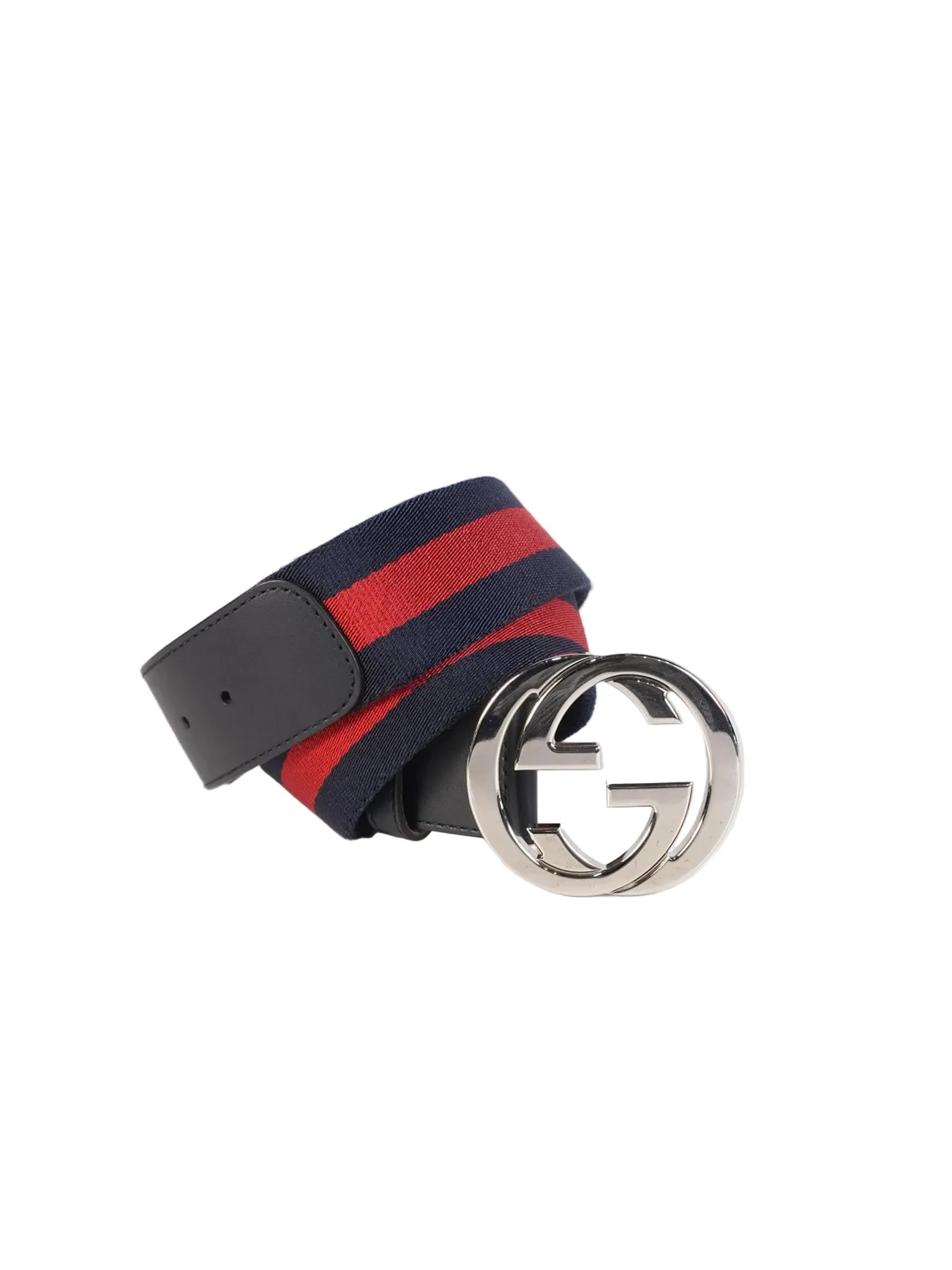 Gucci GG Buckle Web Belt Blue Red & Silver Hardware Size 75 - Image 3