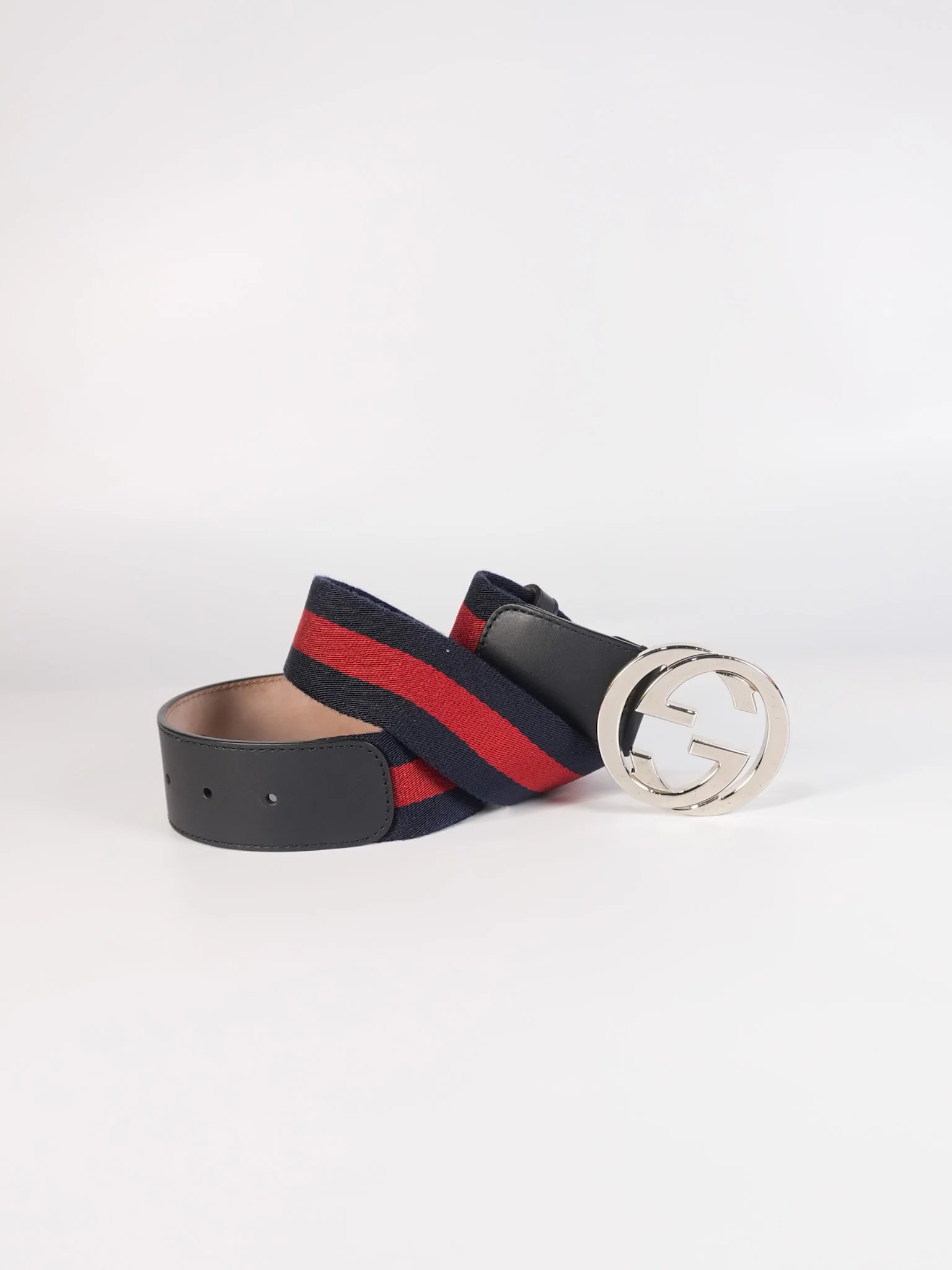 Gucci GG Buckle Web Belt Blue Red & Silver Hardware Size 75 - Image 5