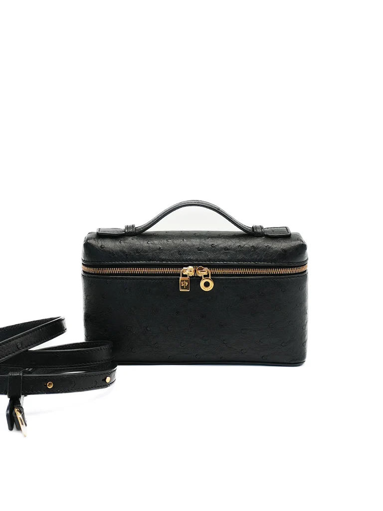 Loro Piana Extra Pocket Pouch L19 Black Ostrich Leather