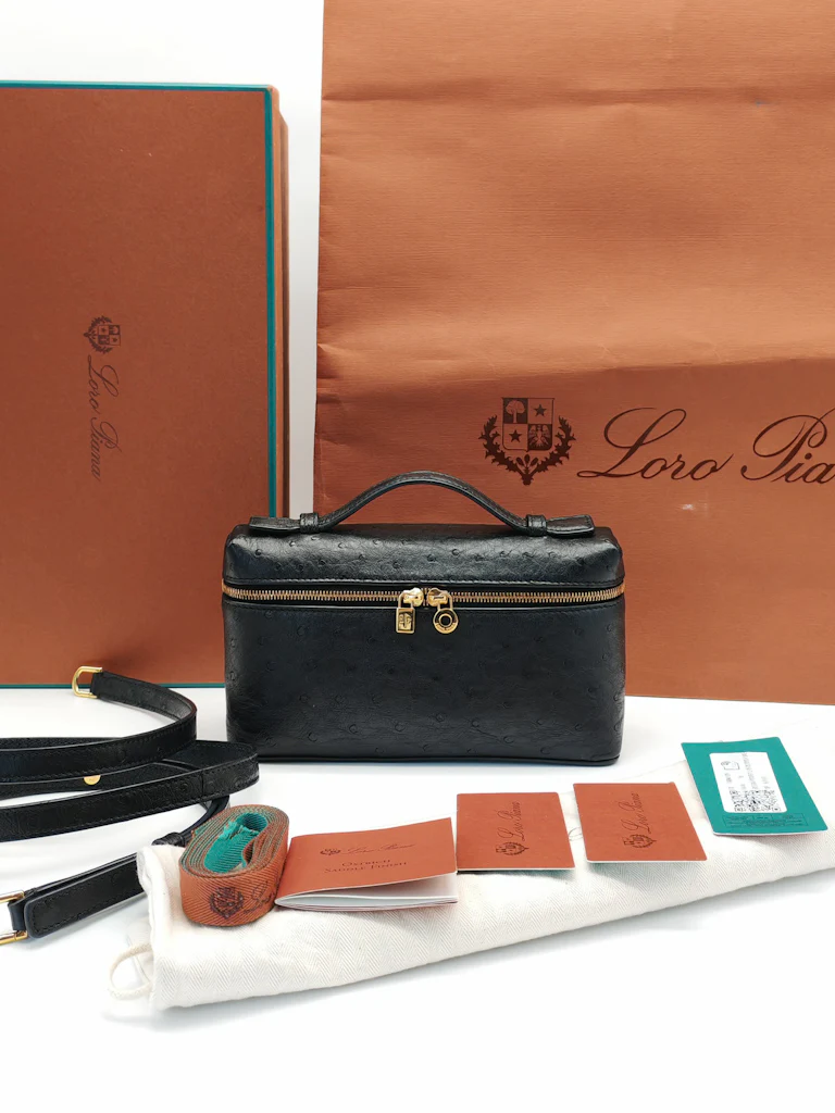 Loro Piana Extra Pocket Pouch L19 Black Ostrich Leather - Image 20