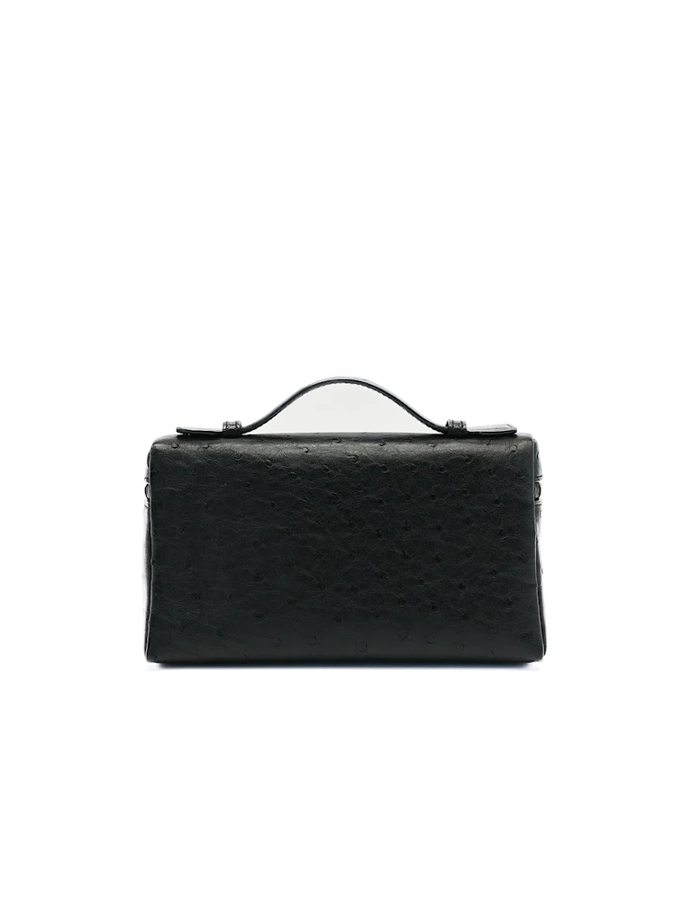 Loro Piana Extra Pocket Pouch L19 Black Ostrich Leather - Image 4