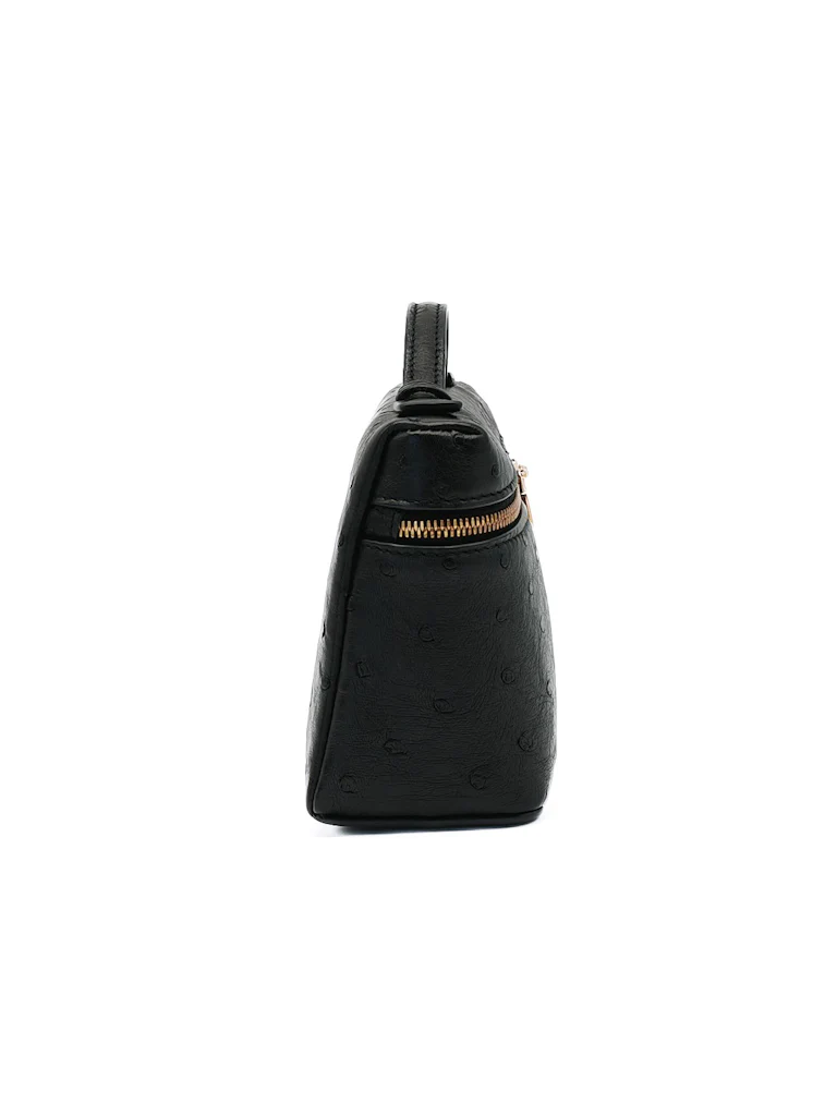 Loro Piana Extra Pocket Pouch L19 Black Ostrich Leather - Image 7