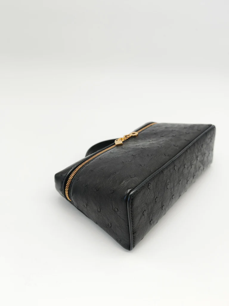Loro Piana Extra Pocket Pouch L19 Black Ostrich Leather - Image 9