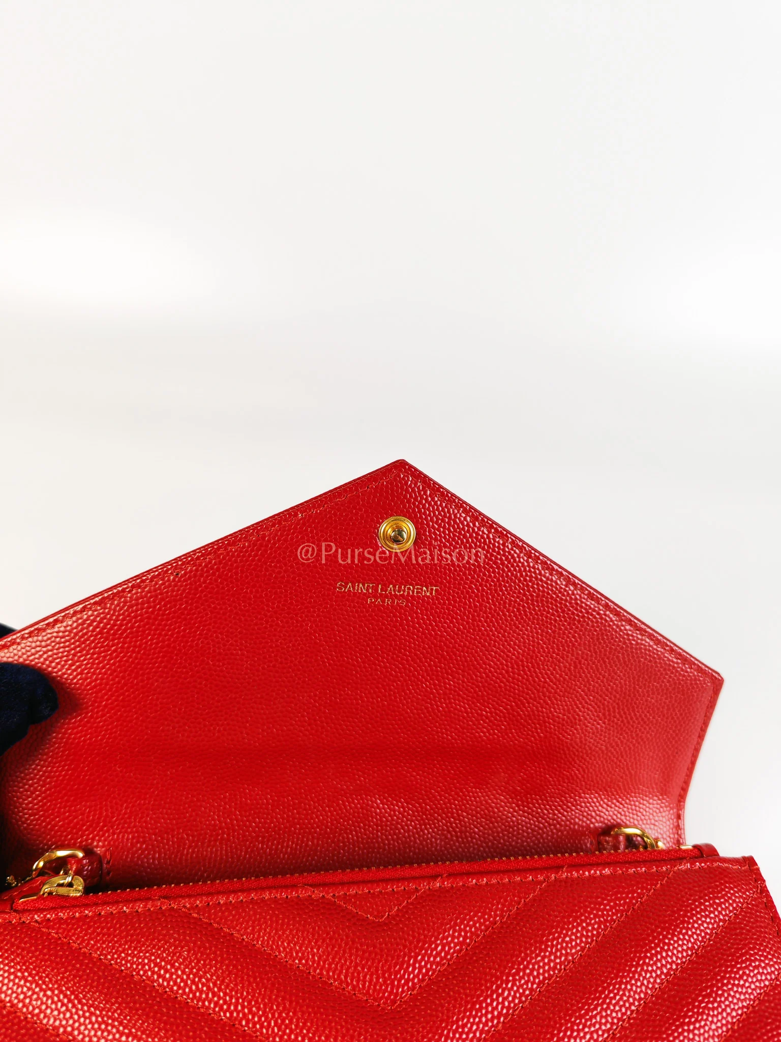 Yves Saint Laurent Cassandre Wallet on Chain (WOC) in Red Grained Calfskin Leather Chain Bag - Image 20