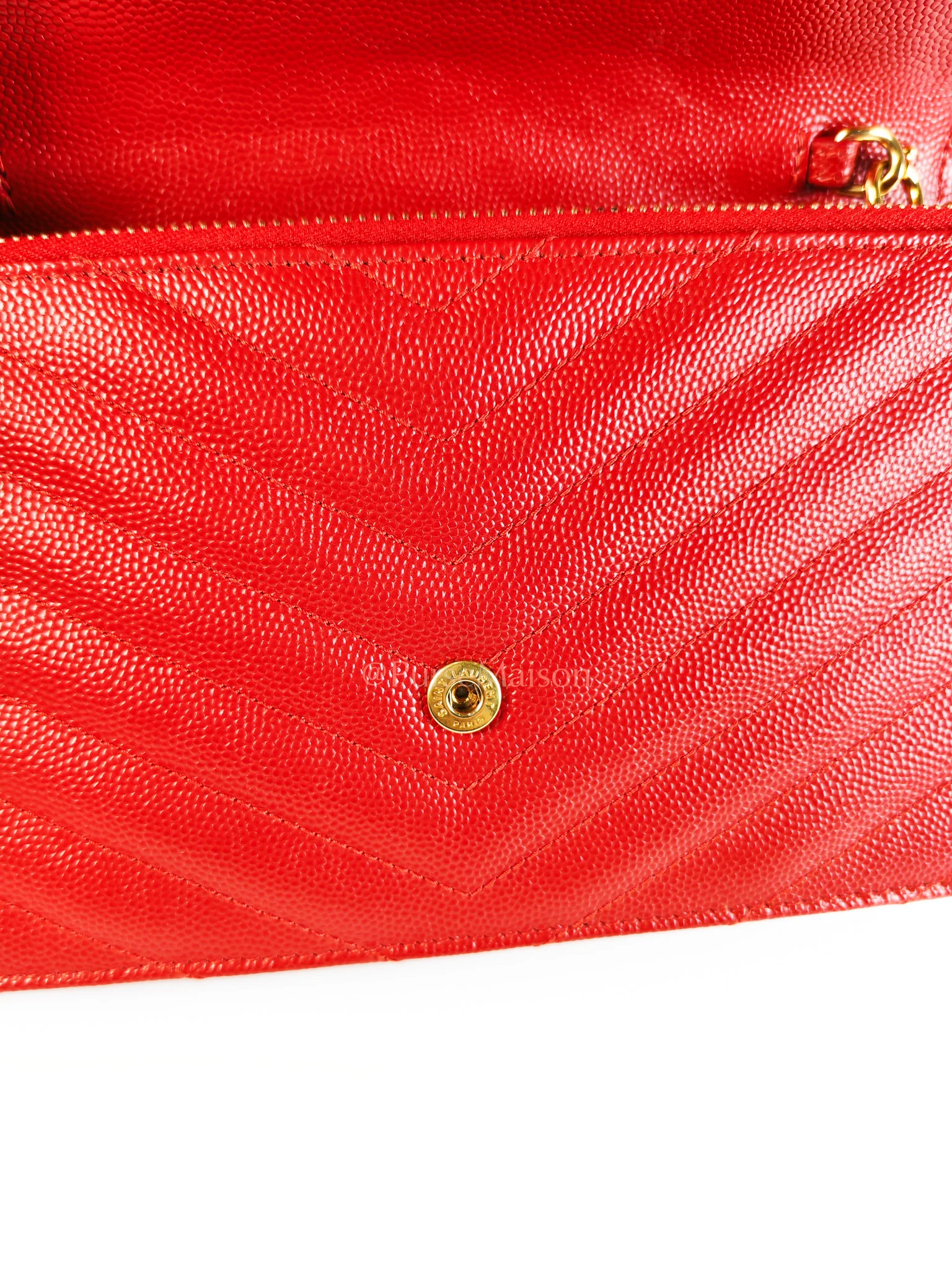 Yves Saint Laurent Cassandre Wallet on Chain (WOC) in Red Grained Calfskin Leather Chain Bag - Image 21
