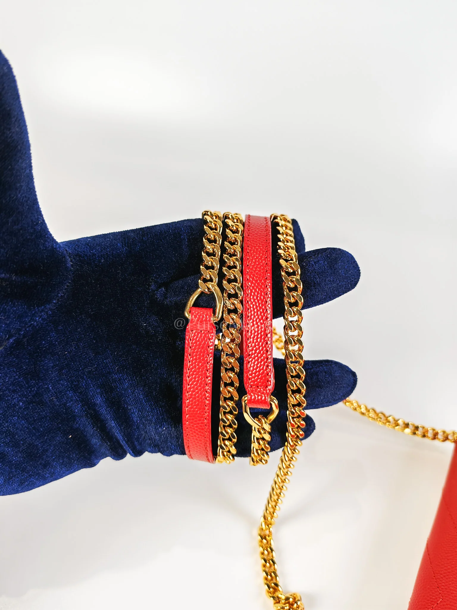 Yves Saint Laurent Cassandre Wallet on Chain (WOC) in Red Grained Calfskin Leather Chain Bag - Image 30