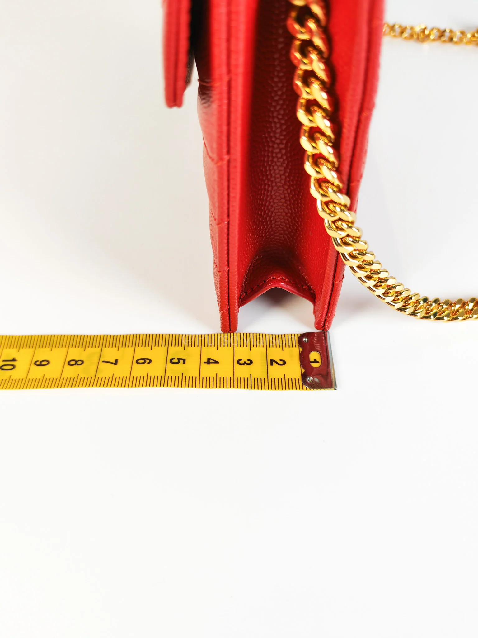 Yves Saint Laurent Cassandre Wallet on Chain (WOC) in Red Grained Calfskin Leather Chain Bag - Image 33