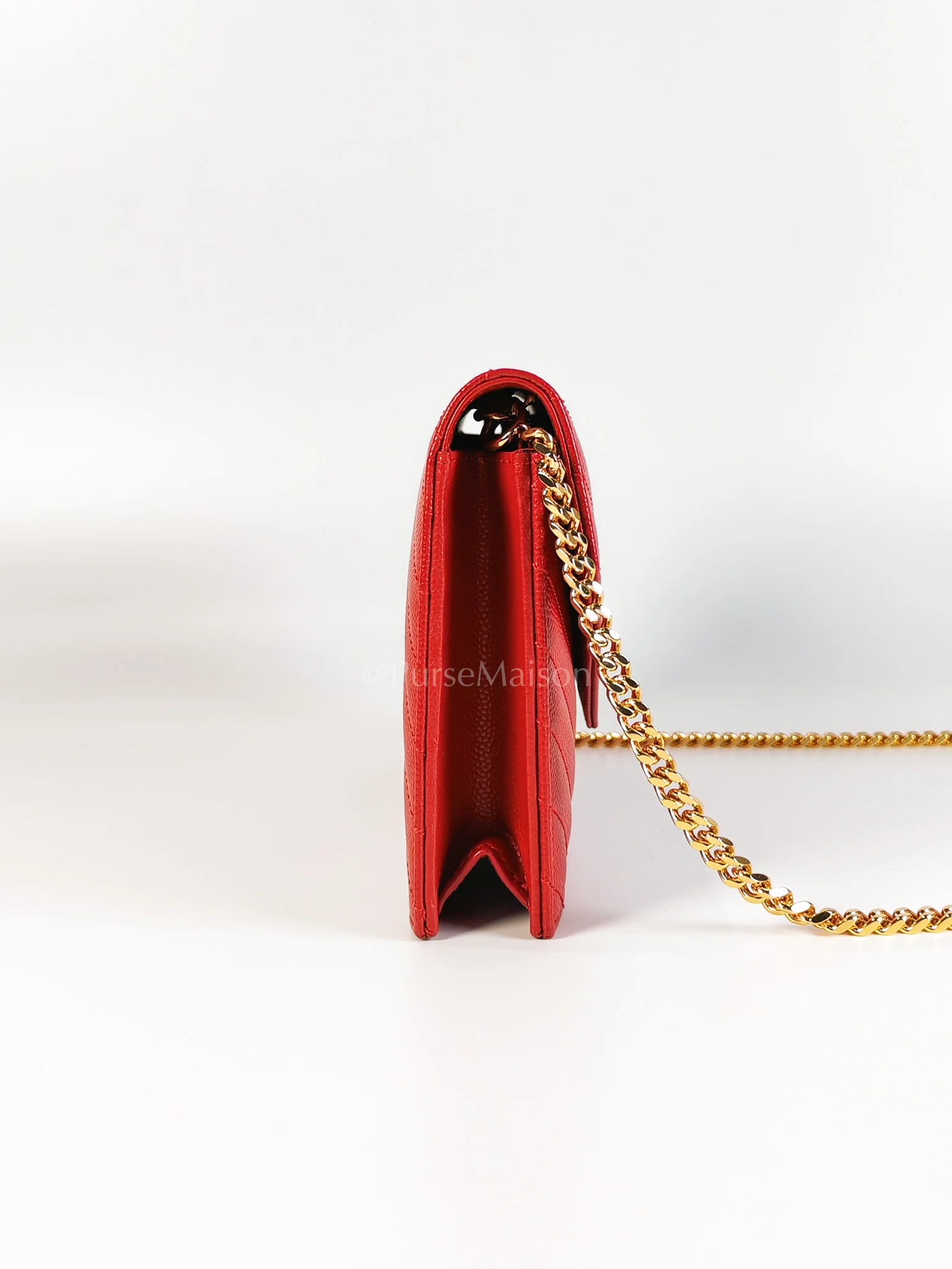 Yves Saint Laurent Cassandre Wallet on Chain (WOC) in Red Grained Calfskin Leather Chain Bag - Image 6