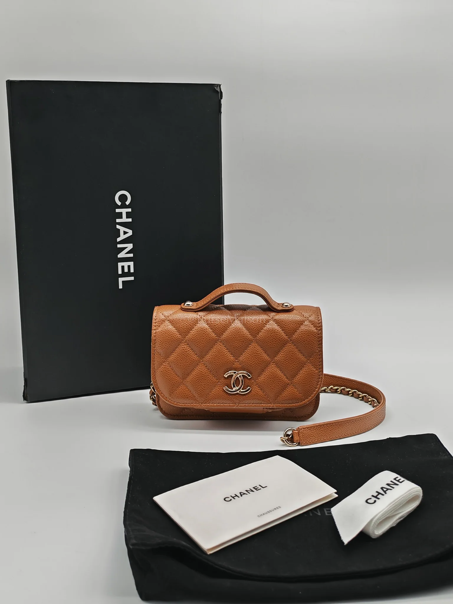 Chanel Mini Business Affinity in Caramel Light Gold Hardware (Microchip) - Image 23