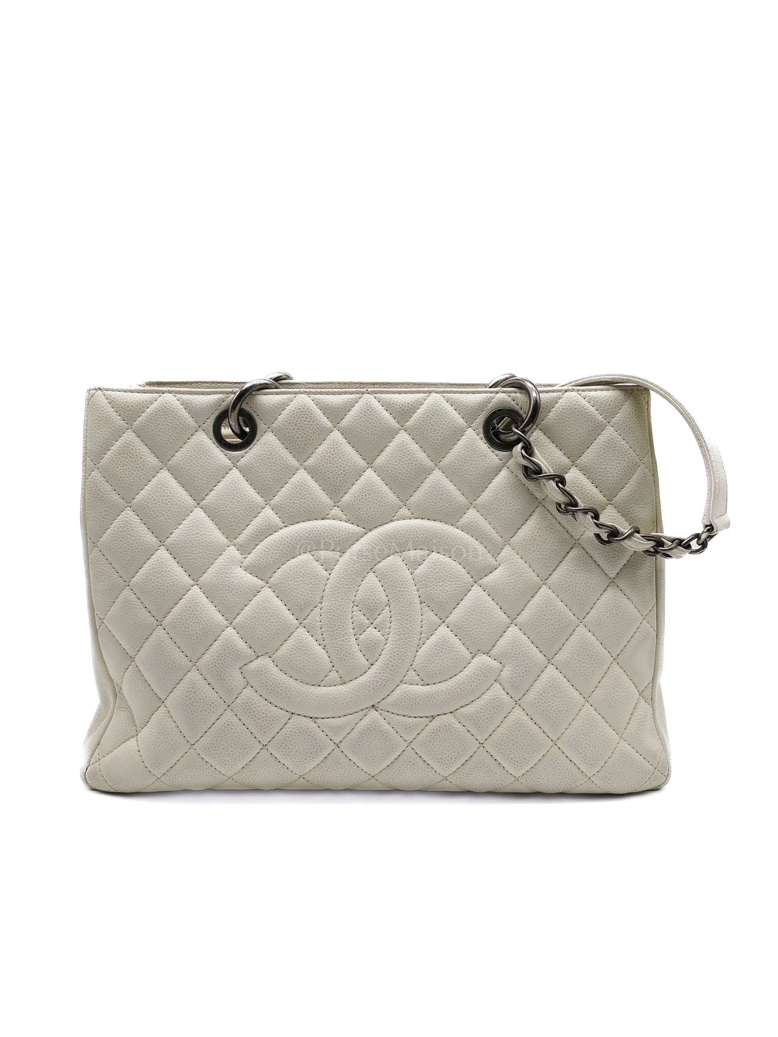 Chanel Grand Shopping Tote GST in White Caviar Leather and Ruthenium Hardware Series 13