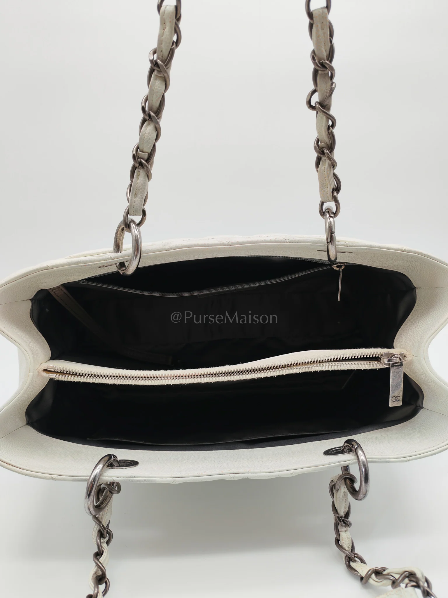 Chanel Grand Shopping Tote GST in White Caviar Leather and Ruthenium Hardware Series 13 - Image 21