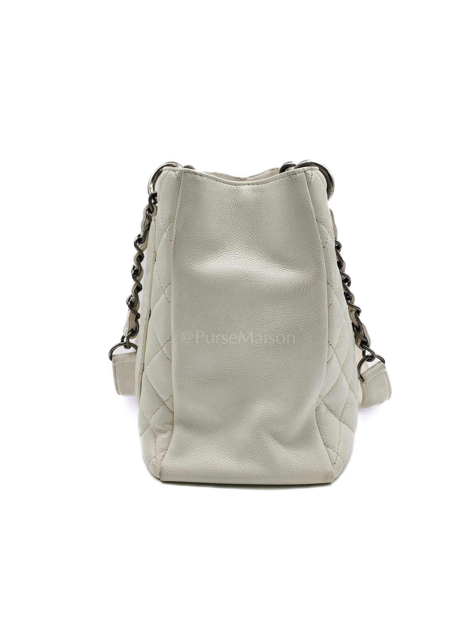 Chanel Grand Shopping Tote GST in White Caviar Leather and Ruthenium Hardware Series 13 - Image 3