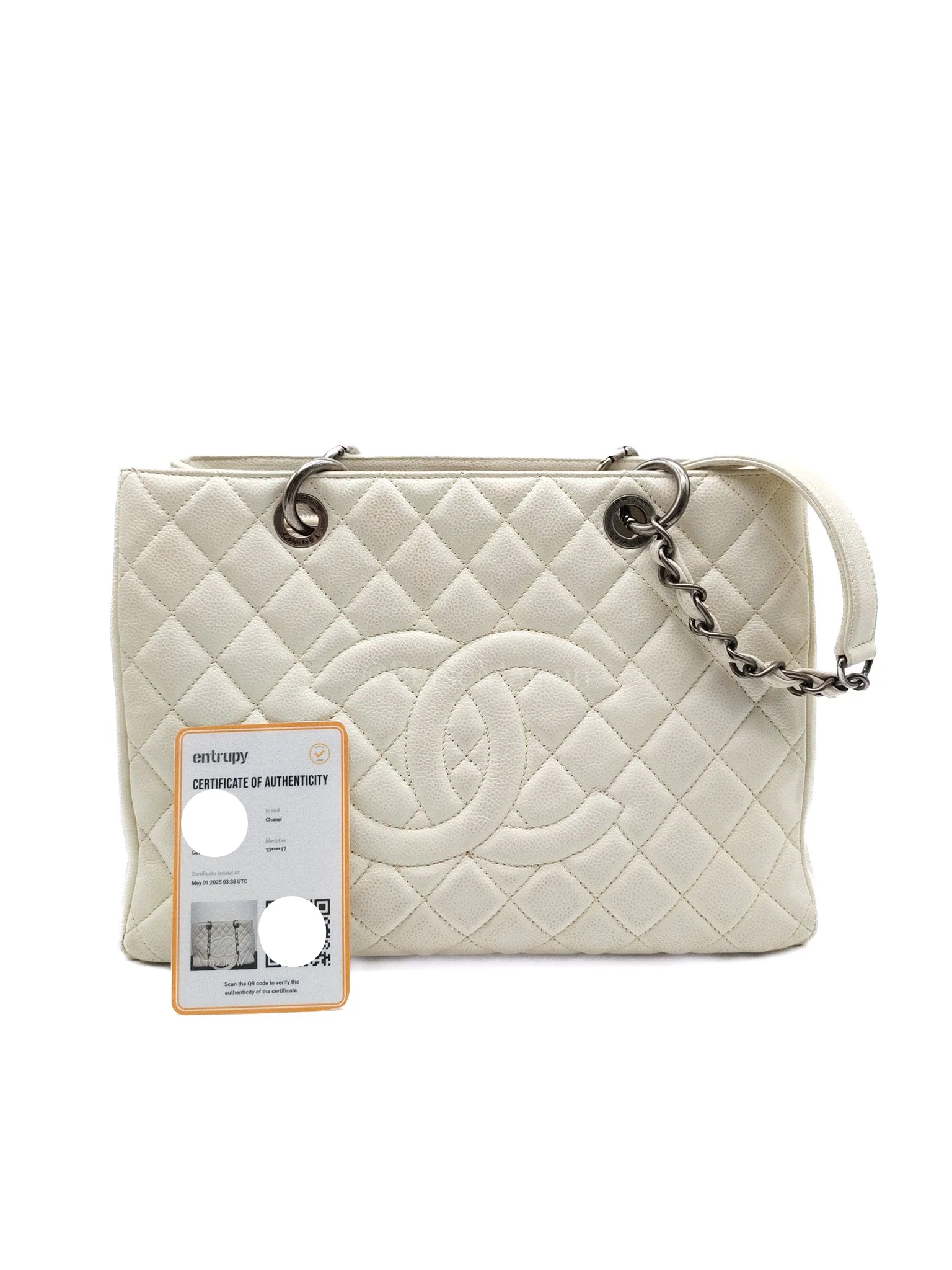 Chanel Grand Shopping Tote GST in White Caviar Leather and Ruthenium Hardware Series 13 - Image 33