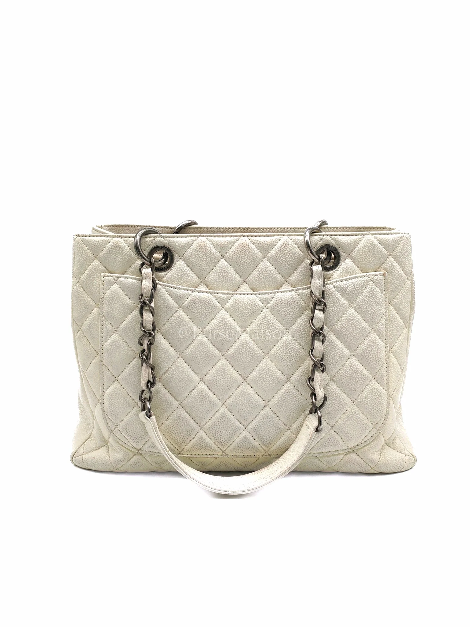 Chanel Grand Shopping Tote GST in White Caviar Leather and Ruthenium Hardware Series 13 - Image 36