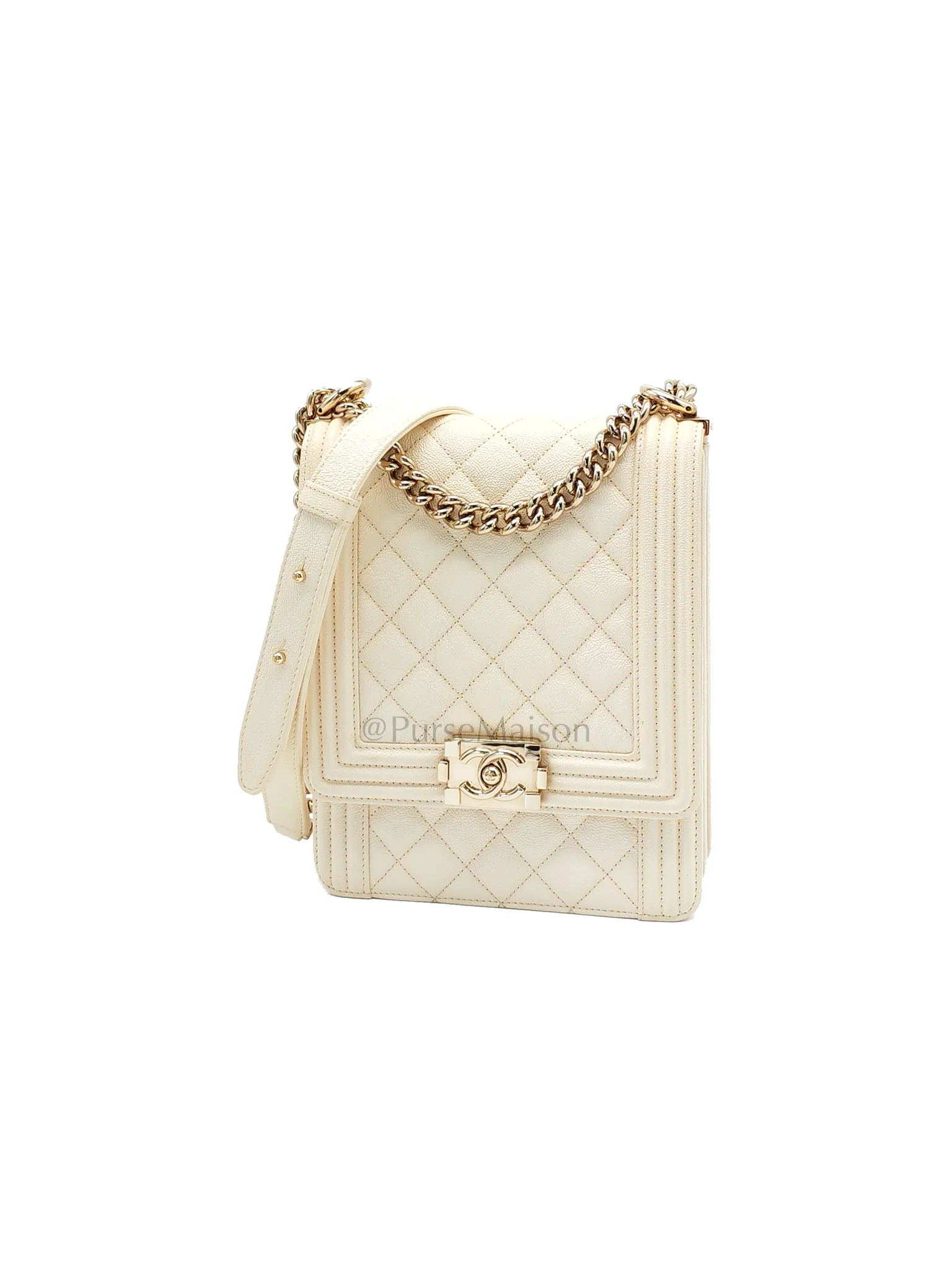 Chanel Cruise Boy North South in Off White Caviar Leather and Light Gold Hardware Series 28 - Image 3