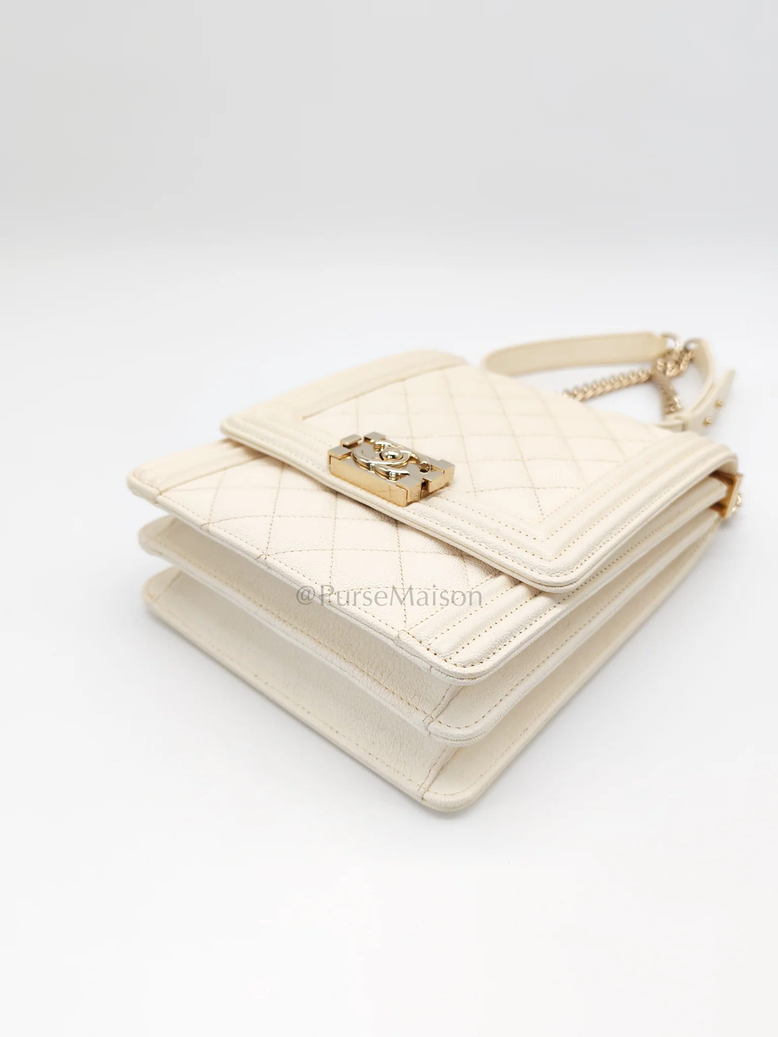 Chanel Cruise Boy North South in Off White Caviar Leather and Light Gold Hardware Series 28 - Image 9