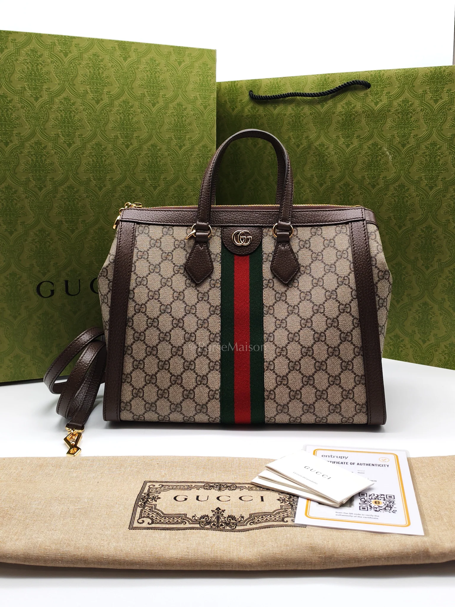 Gucci Ophidia Medium Tote Bag in GG Supreme Monogram Web Canvas & Gold Hardware - Image 33