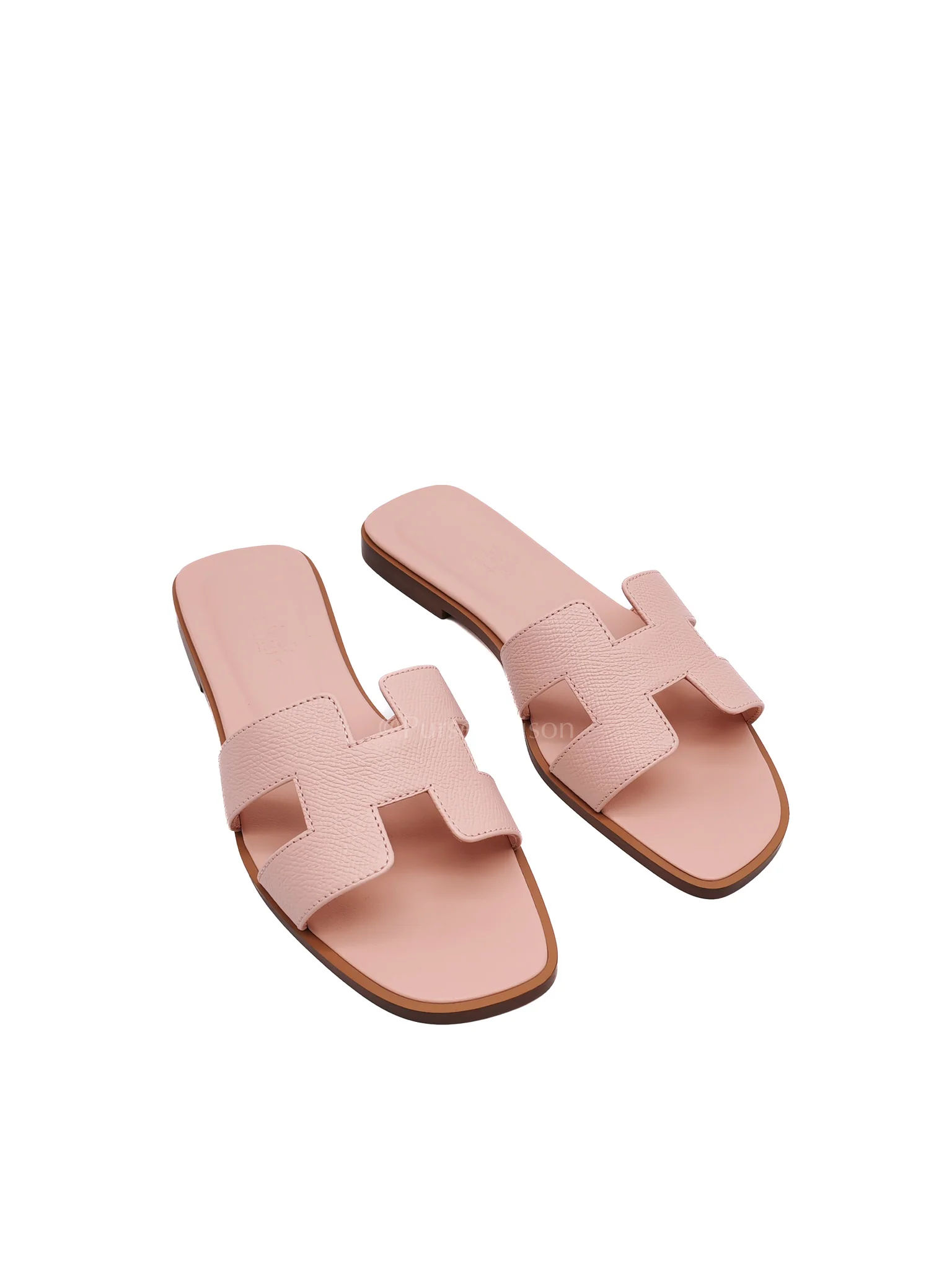 Hermes Oran Sandals in Rose Pale Epsom Leather Size 37 EU (23.5 cm)