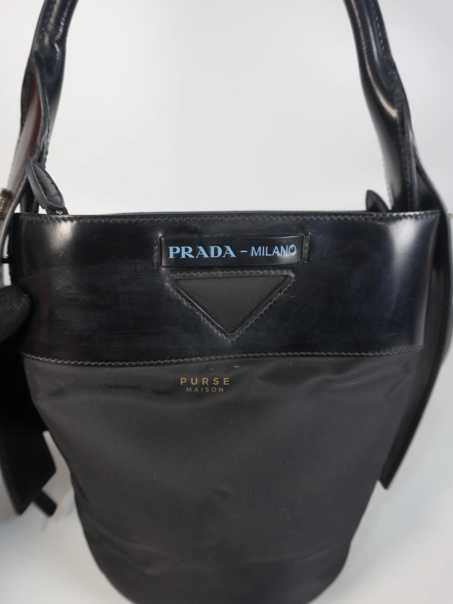 Prada Ouverture Bucket Bag Small in Black Tessuto and Leather - Image 17