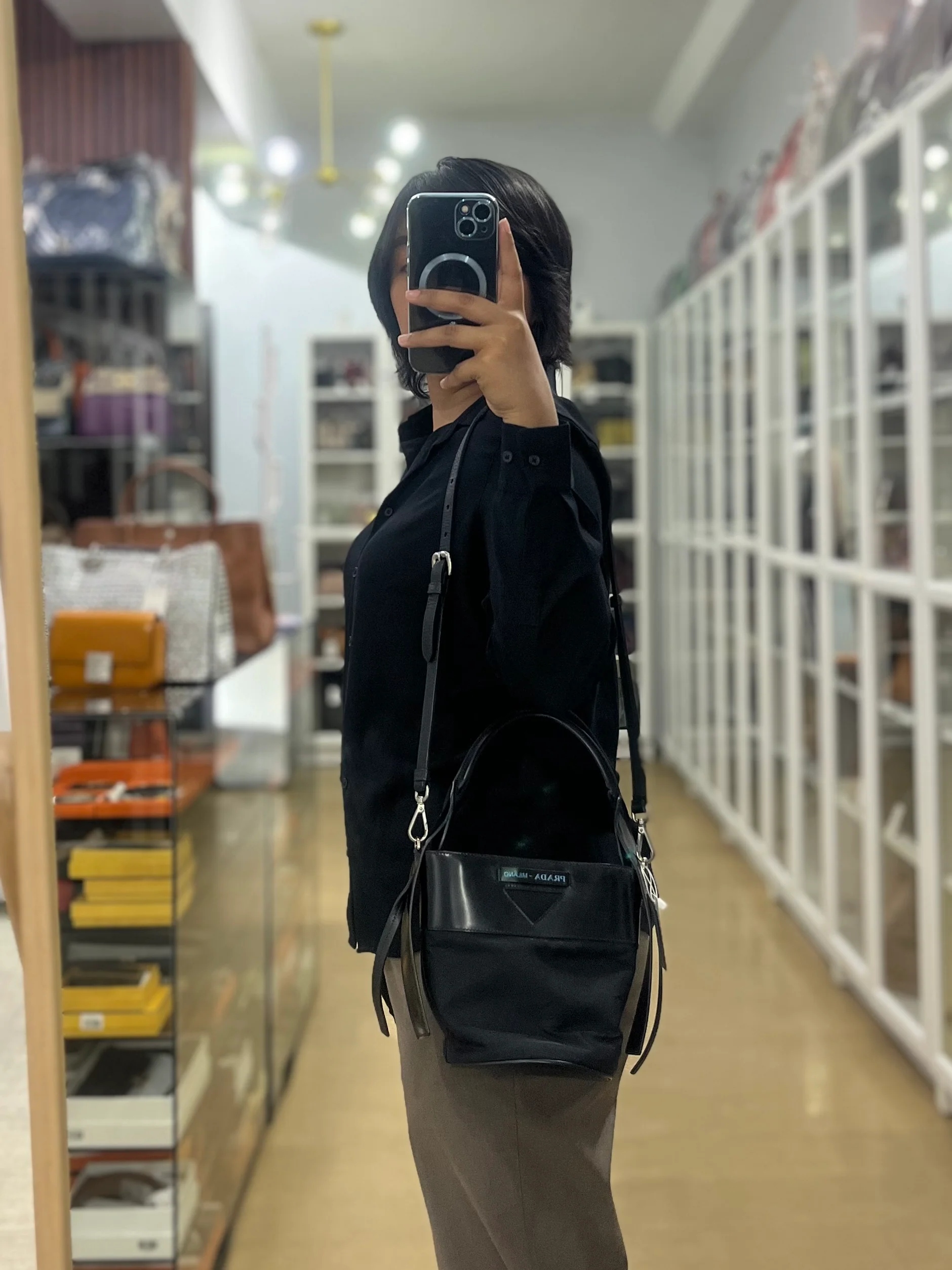 Prada Ouverture Bucket Bag Small in Black Tessuto and Leather - Image 40