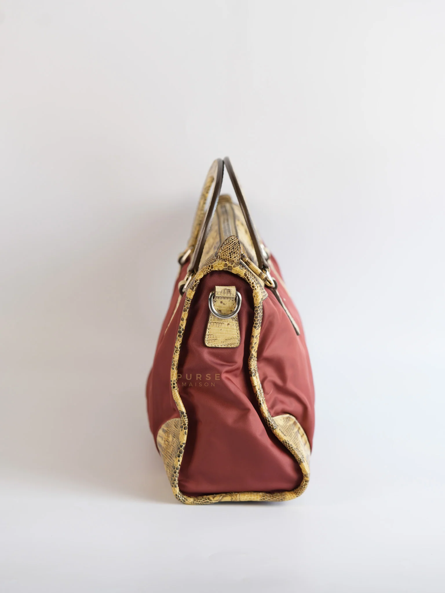 Prada Tessuto Ouverture Large Burgundy Lizard Leather Crossbody Bag - Image 3