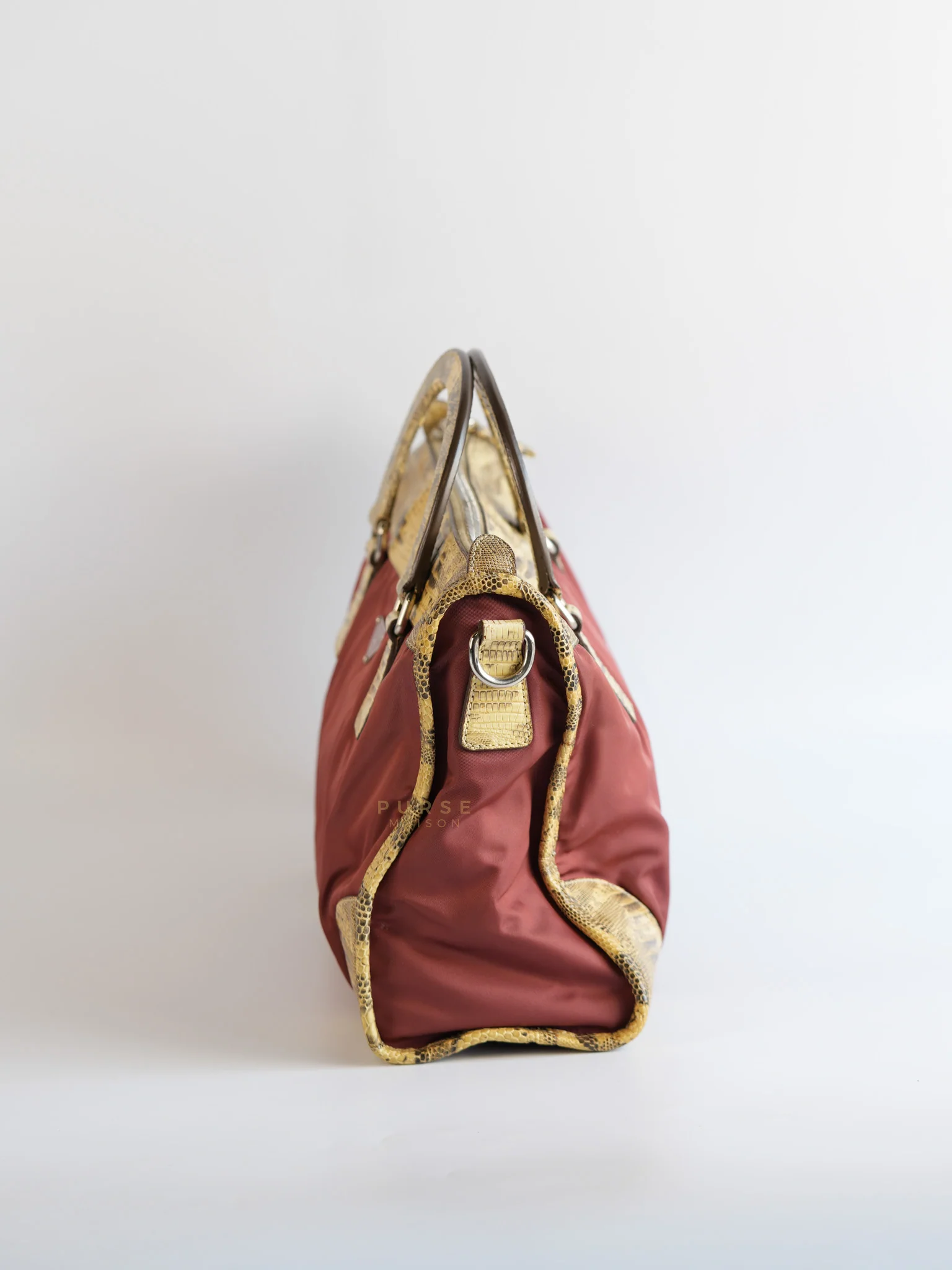 Prada Tessuto Ouverture Large Burgundy Lizard Leather Crossbody Bag - Image 4