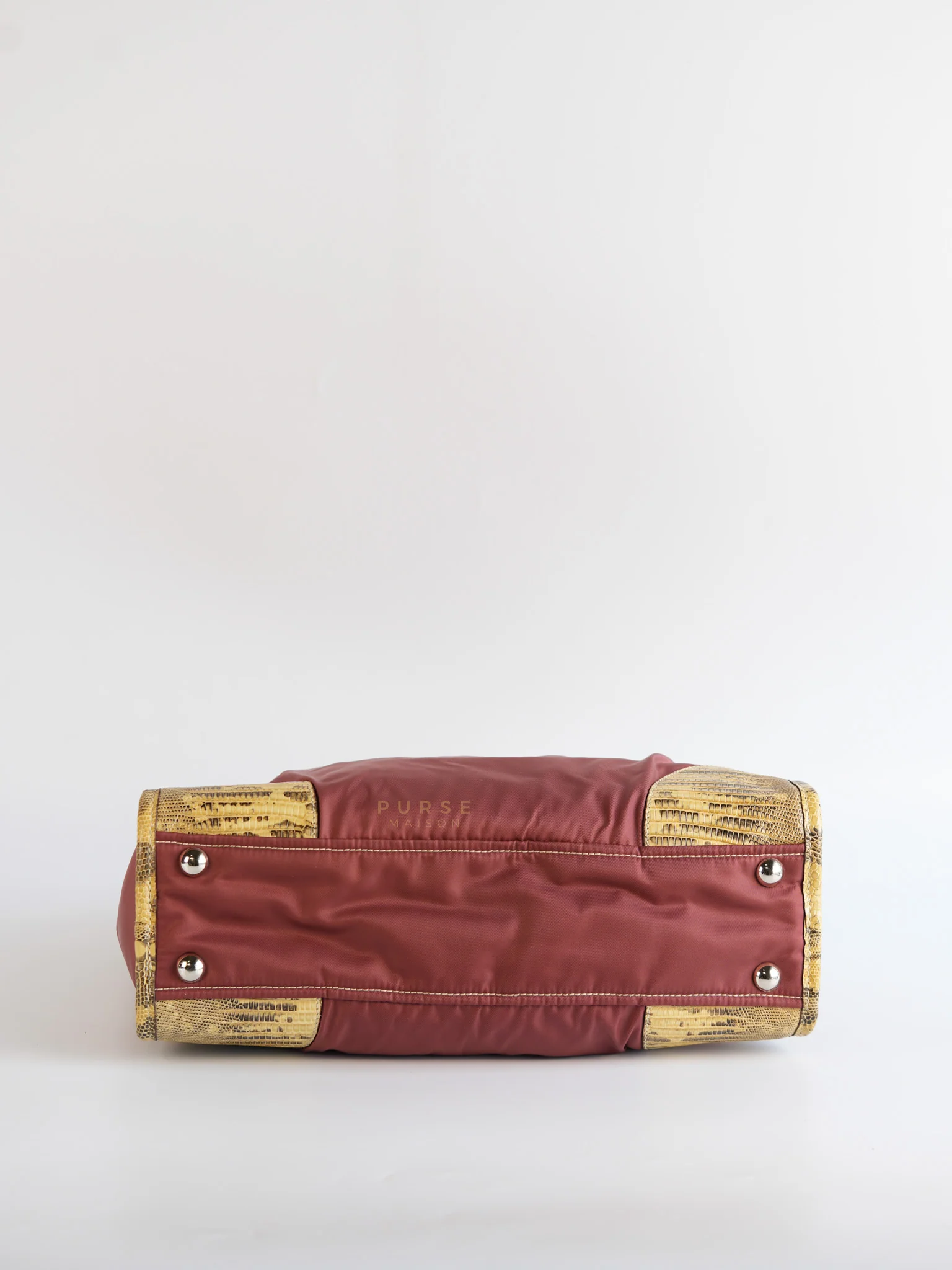 Prada Tessuto Ouverture Large Burgundy Lizard Leather Crossbody Bag - Image 5