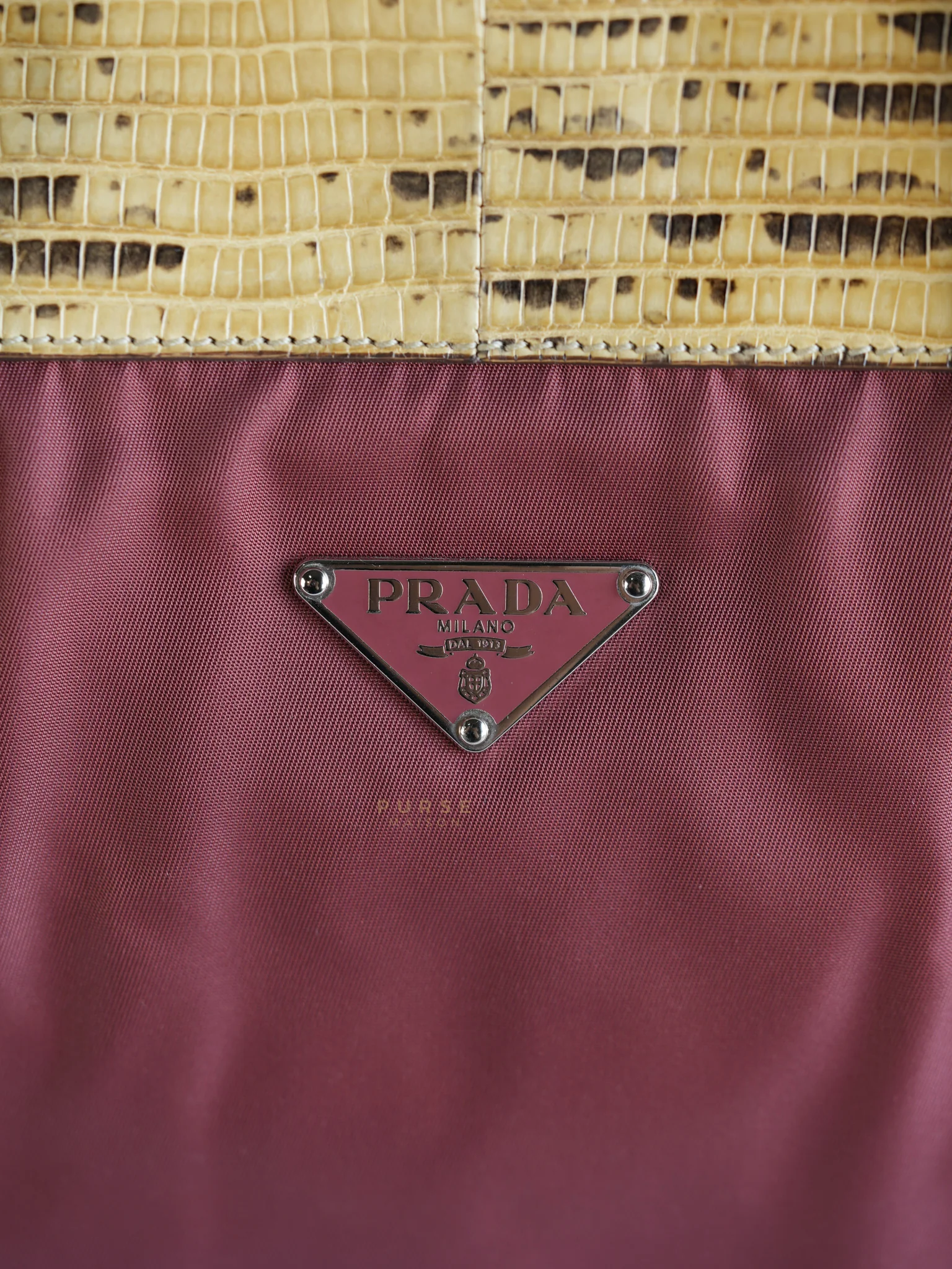 Prada Tessuto Ouverture Large Burgundy Lizard Leather Crossbody Bag - Image 9