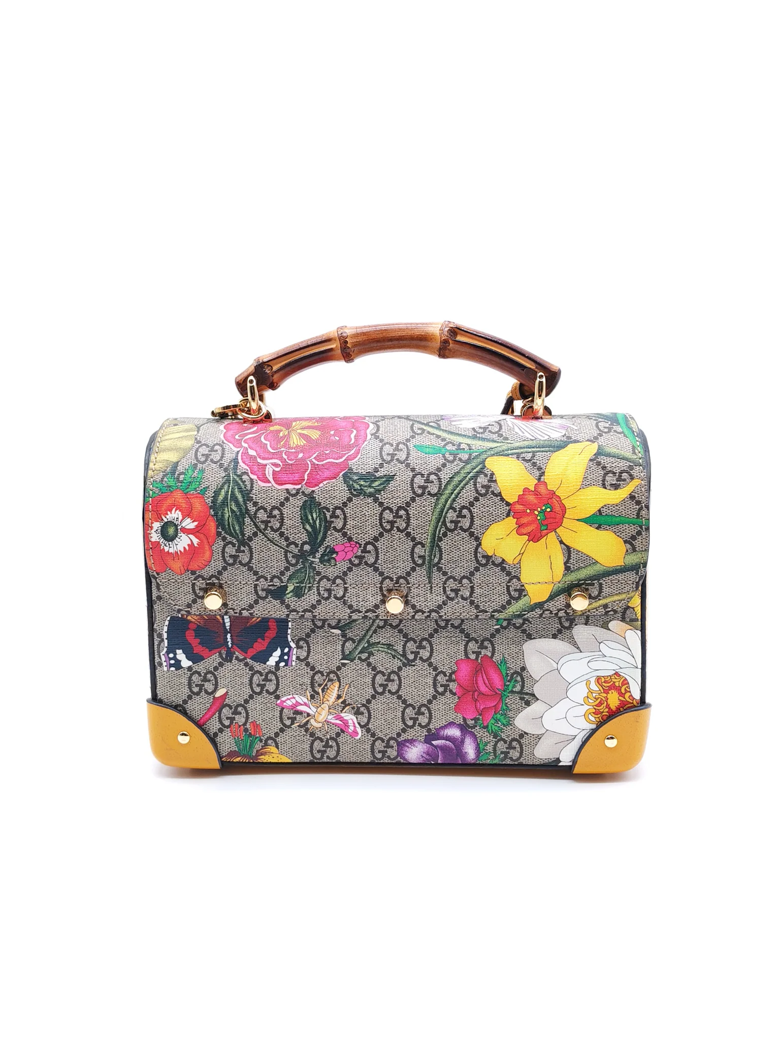 Gucci Padlock Flora Bamboo in Supreme Canvas Shoulder Bag - Image 4