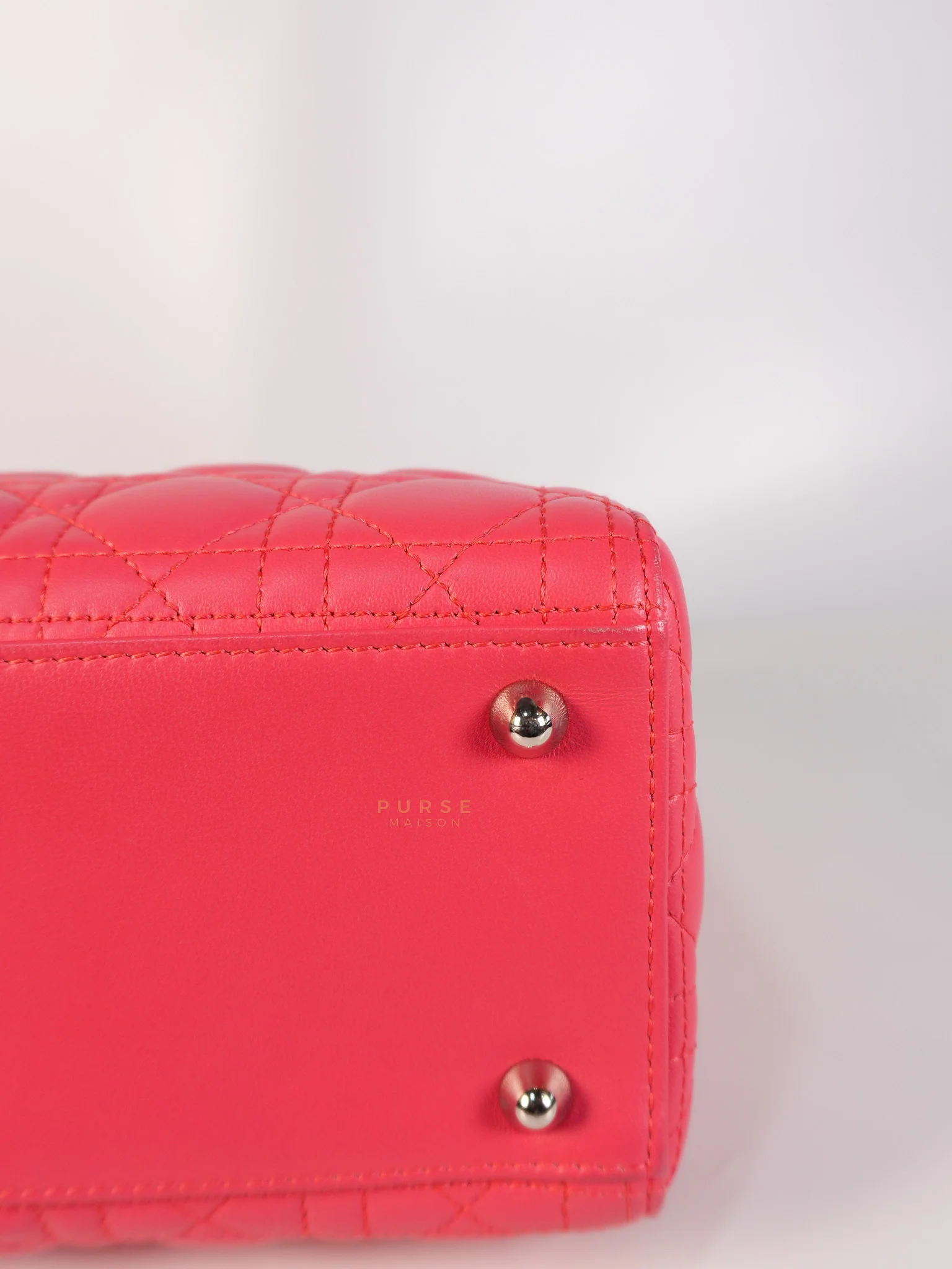 Christian Dior Lady Dior Large Coral Pink Cannage Lambskin Leather in Silver Hardware - Image 11
