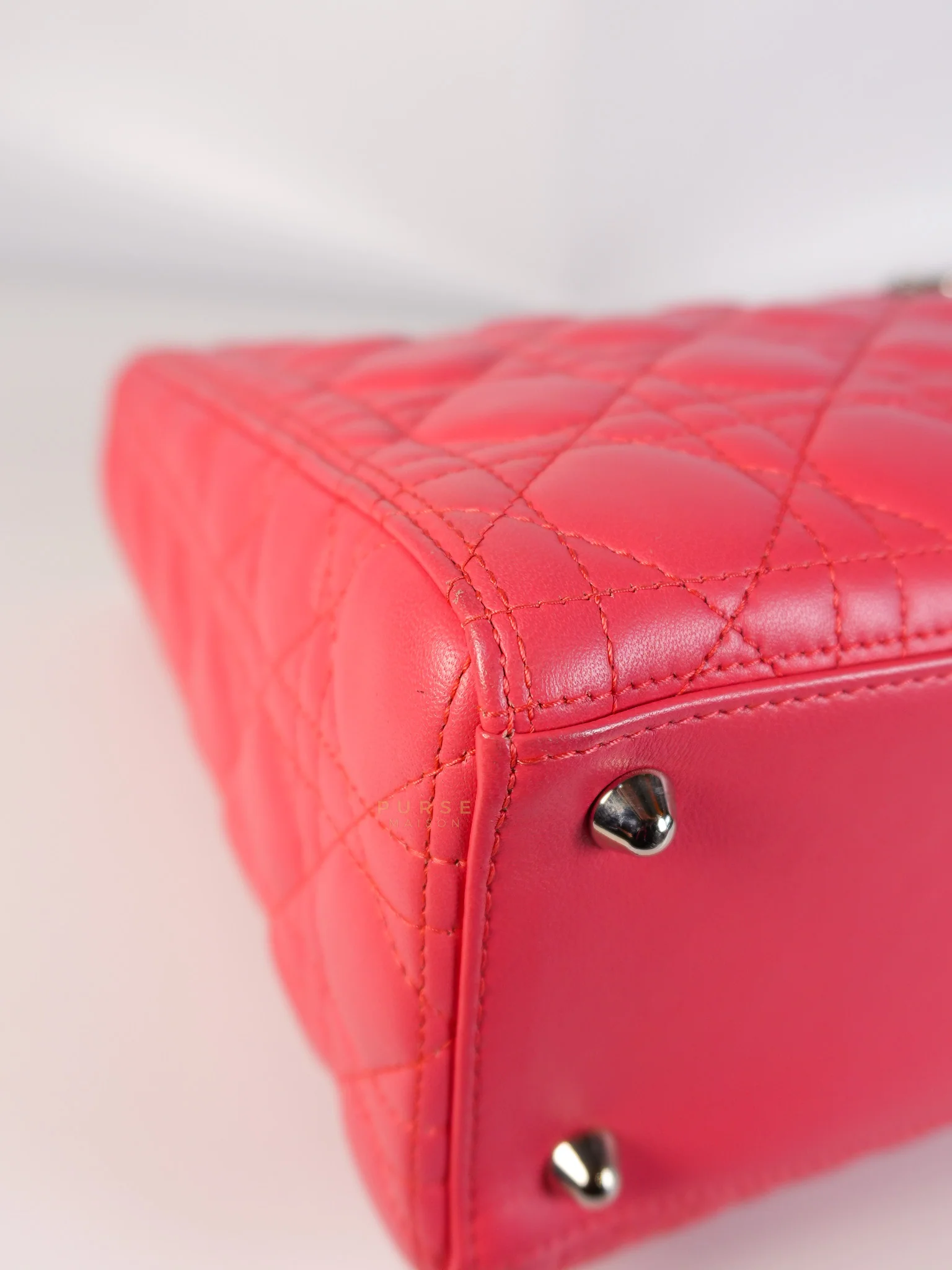 Christian Dior Lady Dior Large Coral Pink Cannage Lambskin Leather in Silver Hardware - Image 13