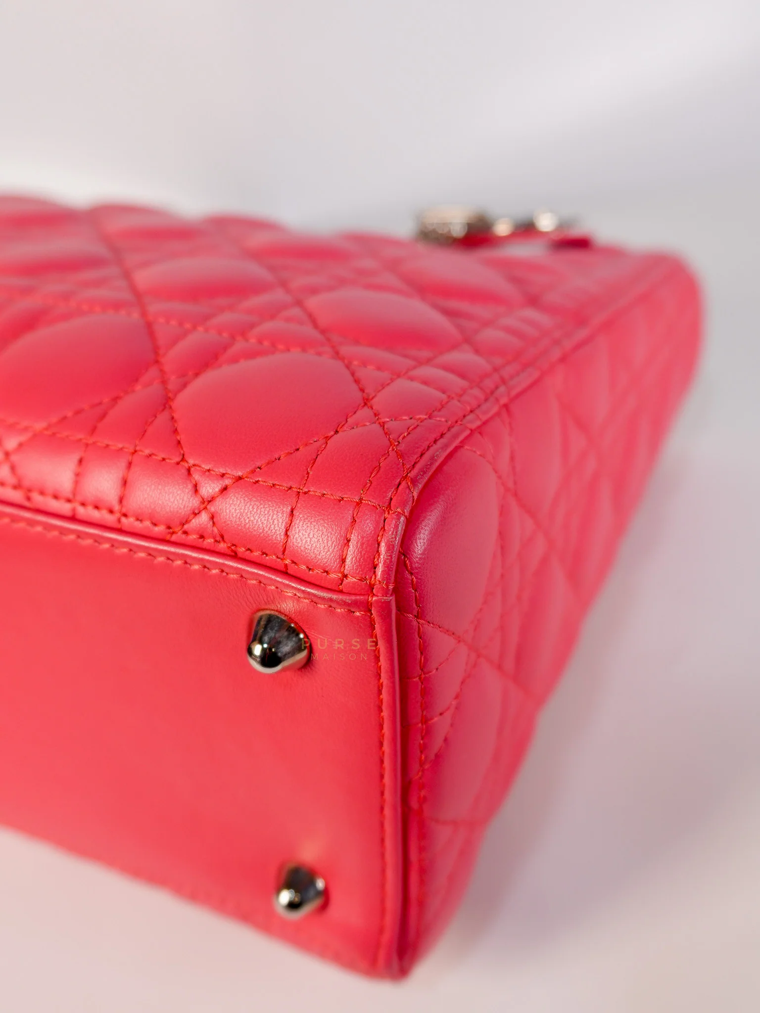 Christian Dior Lady Dior Large Coral Pink Cannage Lambskin Leather in Silver Hardware - Image 15