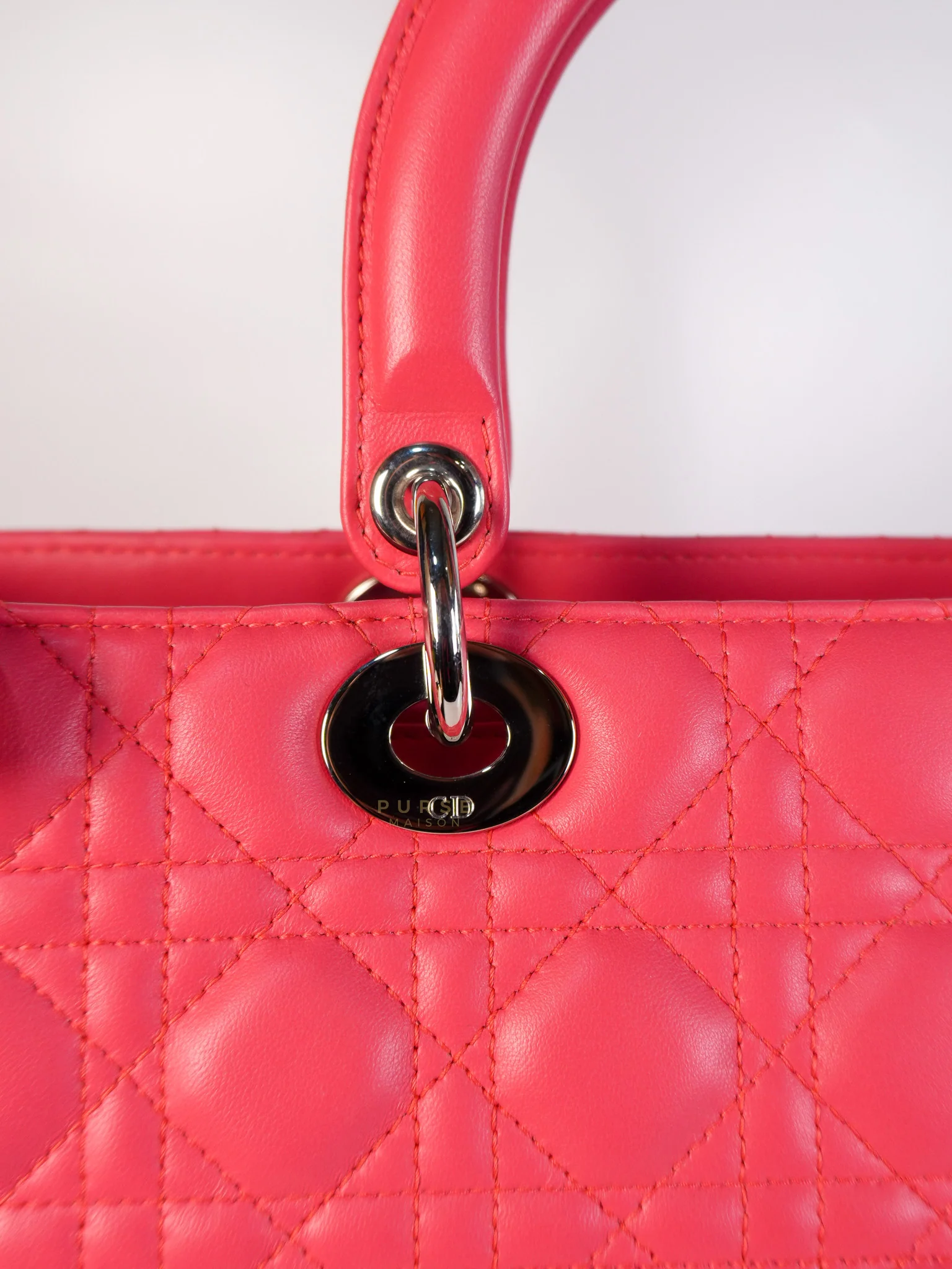 Christian Dior Lady Dior Large Coral Pink Cannage Lambskin Leather in Silver Hardware - Image 18