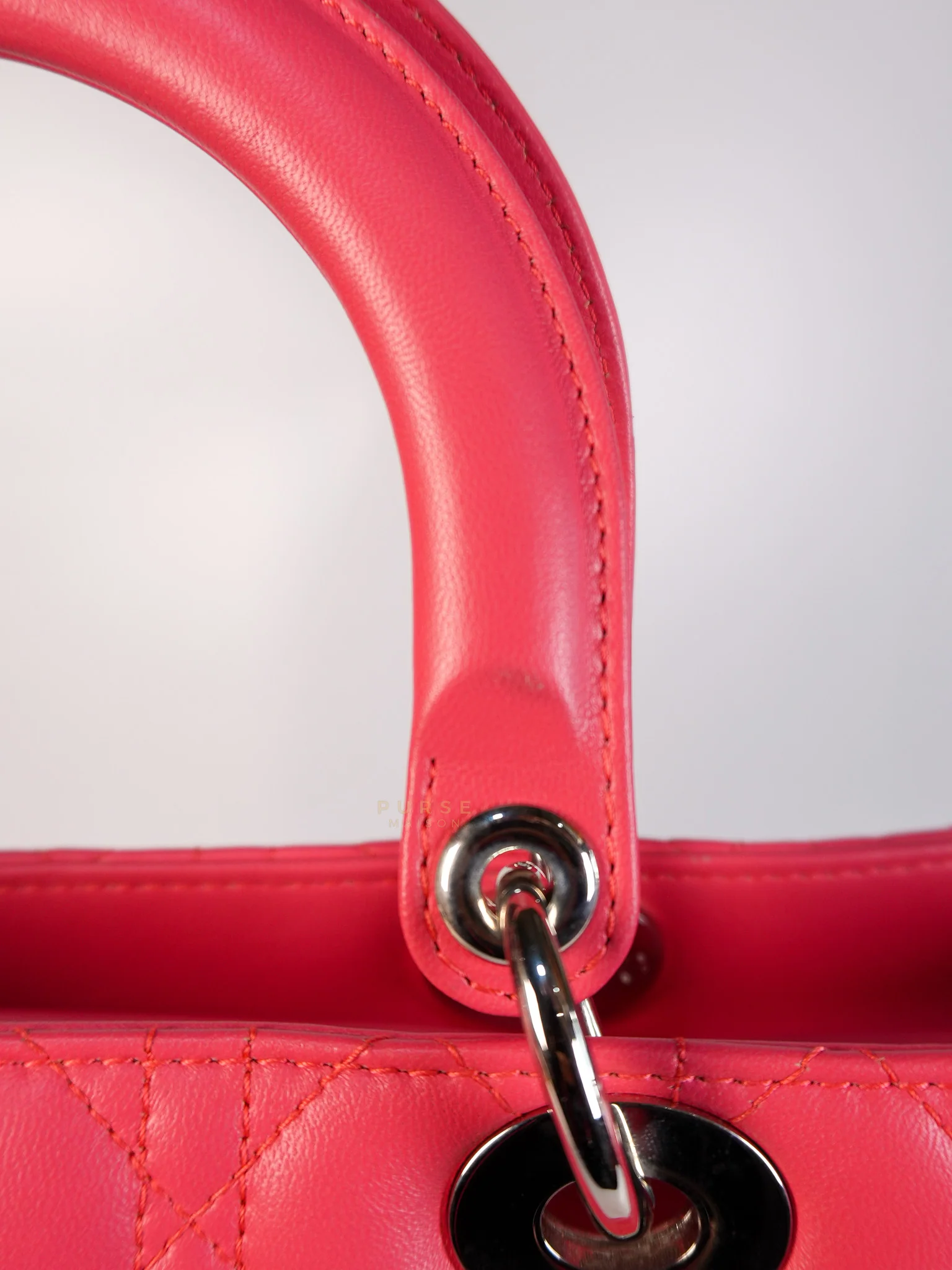 Christian Dior Lady Dior Large Coral Pink Cannage Lambskin Leather in Silver Hardware - Image 26