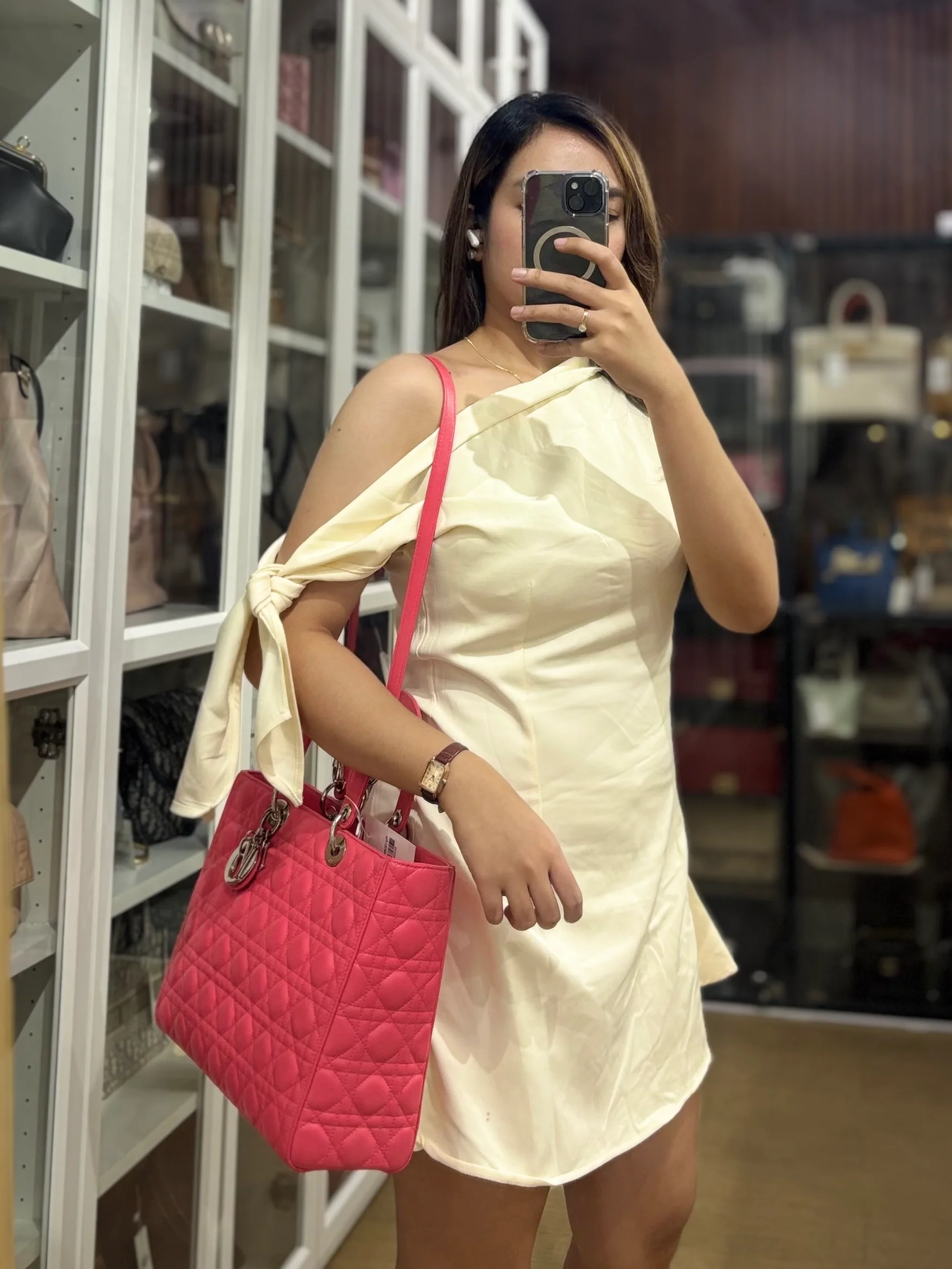 Christian Dior Lady Dior Large Coral Pink Cannage Lambskin Leather in Silver Hardware - Image 53