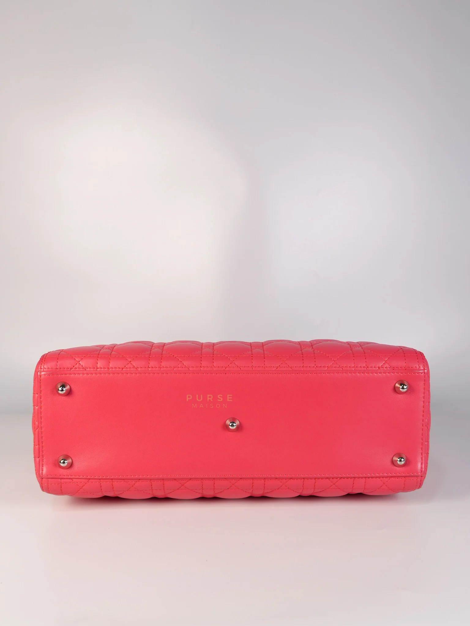Christian Dior Lady Dior Large Coral Pink Cannage Lambskin Leather in Silver Hardware - Image 9