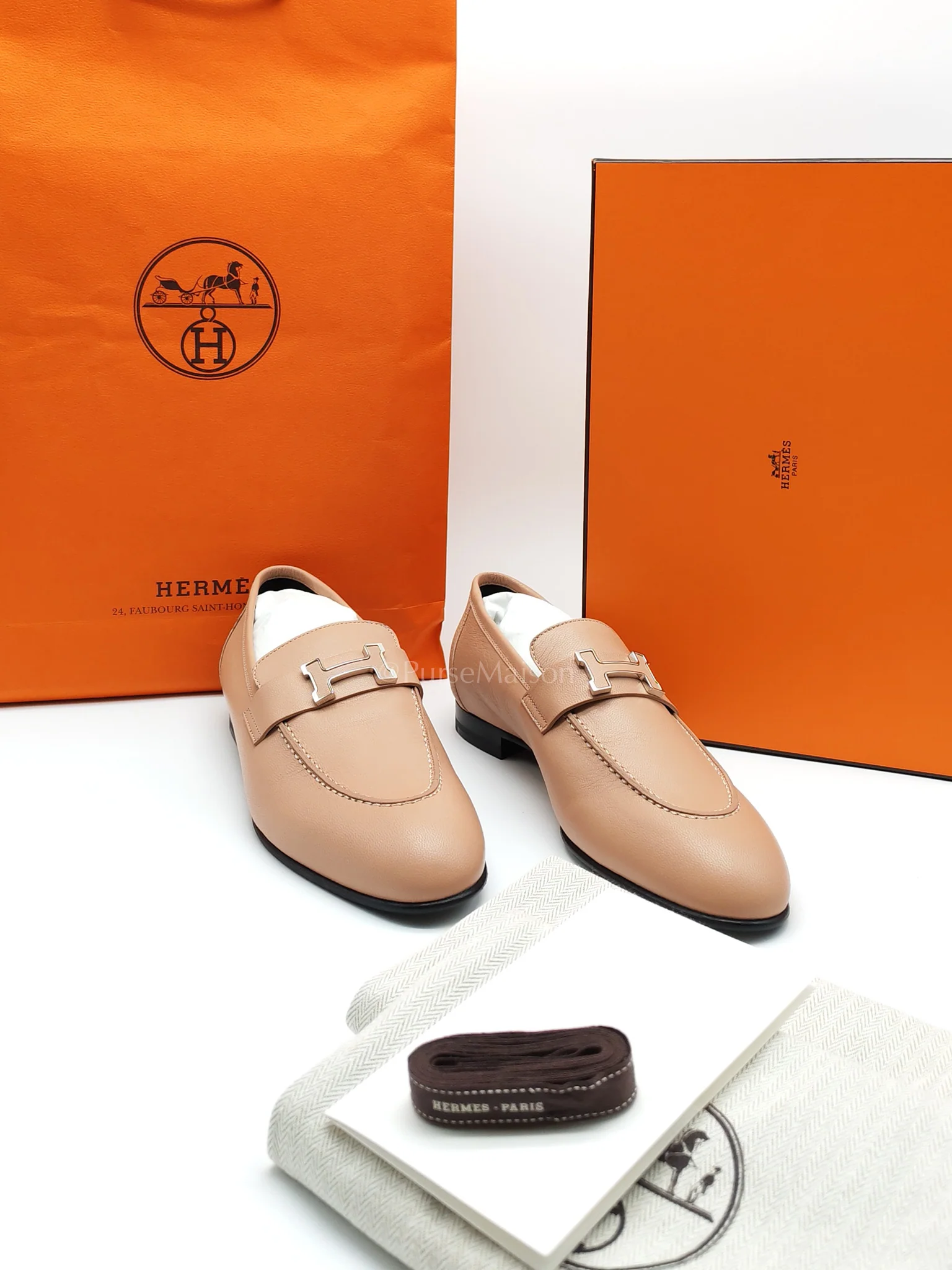 Hermes Paris Loafers Chevre Beige Size 39.5 EU (26 cm) - Image 15
