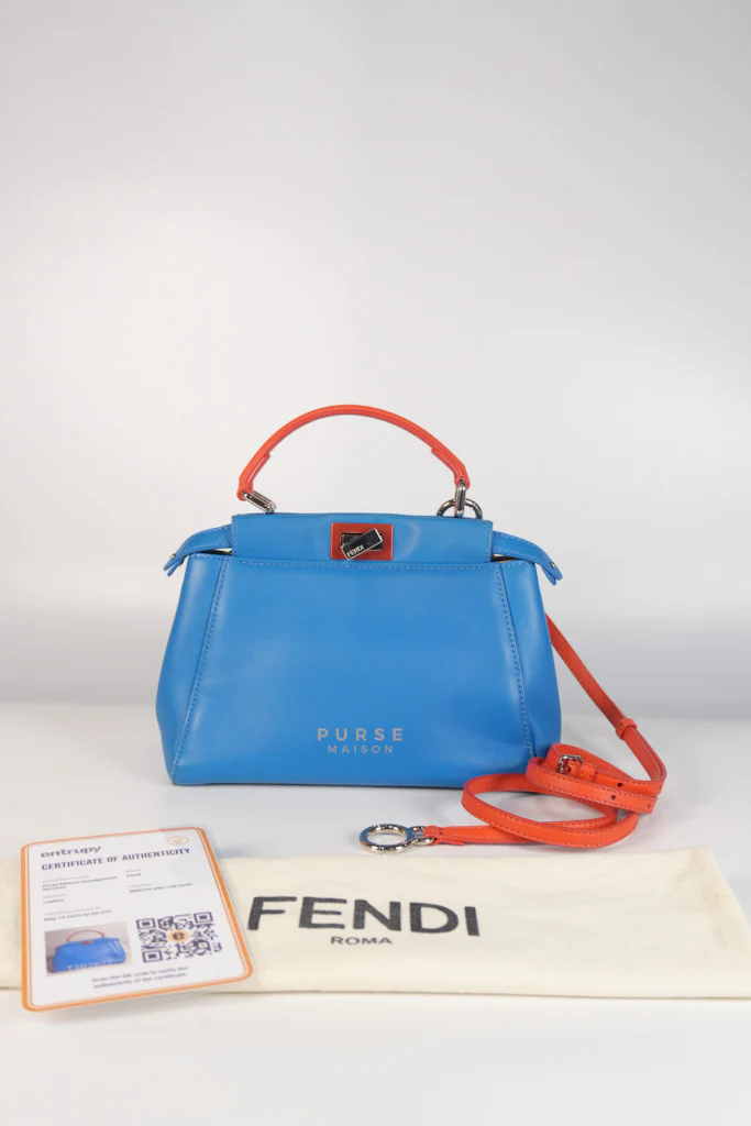 Fendi Mini Peekaboo Bicolor Light Blue and Orange Strap Bag - Image 31
