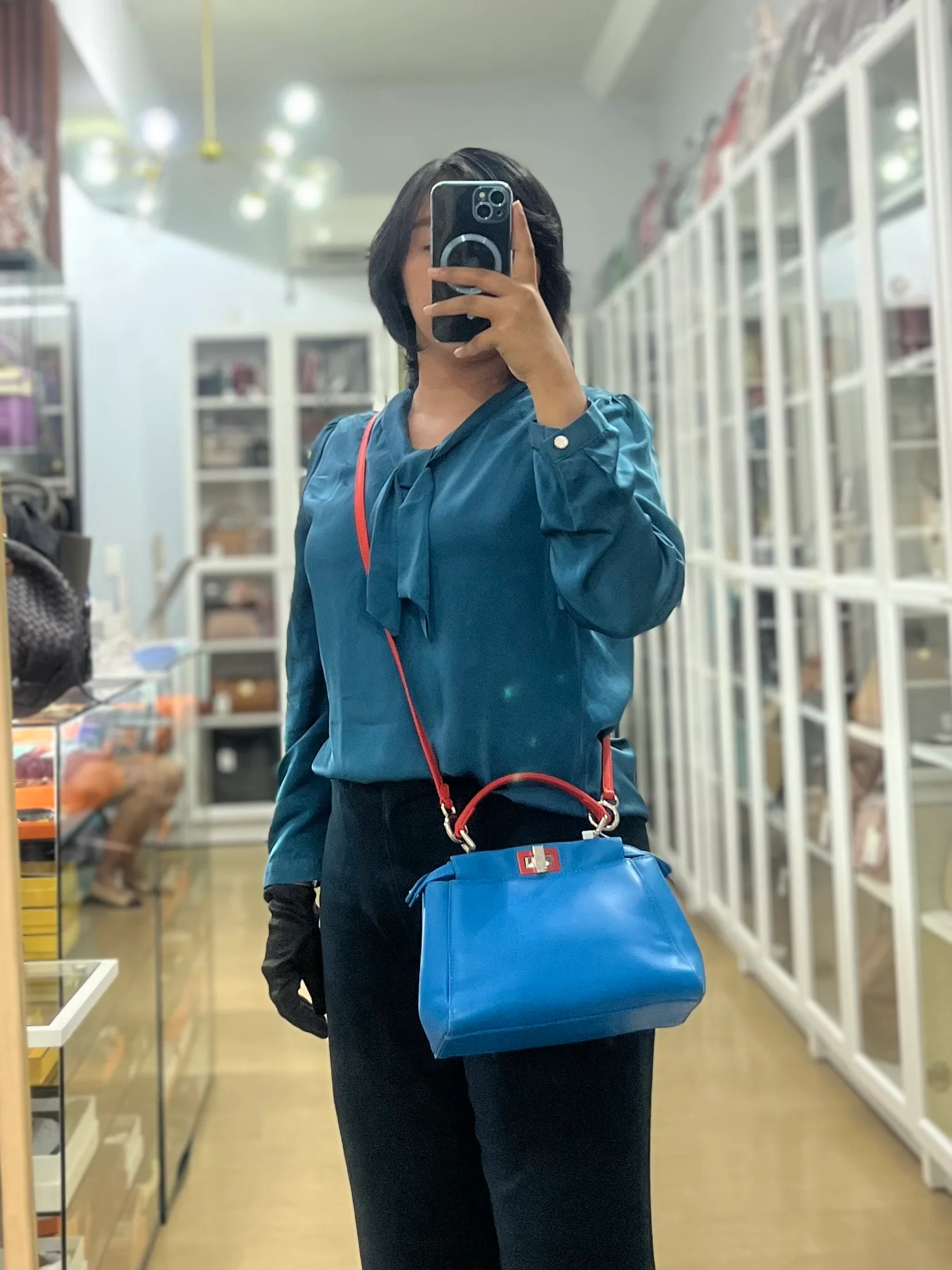 Fendi Mini Peekaboo Bicolor Light Blue and Orange Strap Bag - Image 34