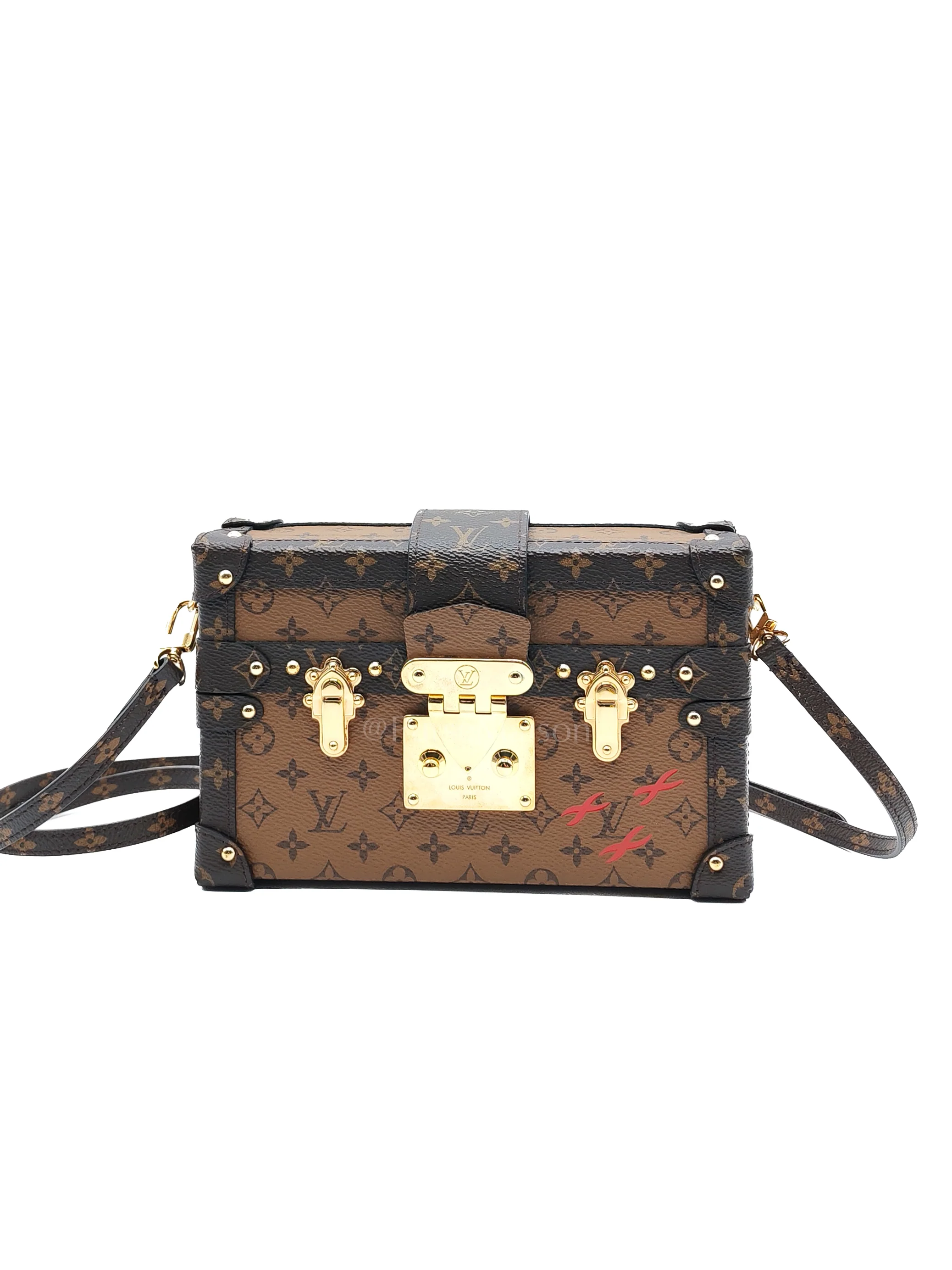 Louis Vuitton Petite Malle Bag in Reverse Monogram Canvas & Gold Hardware Microchip