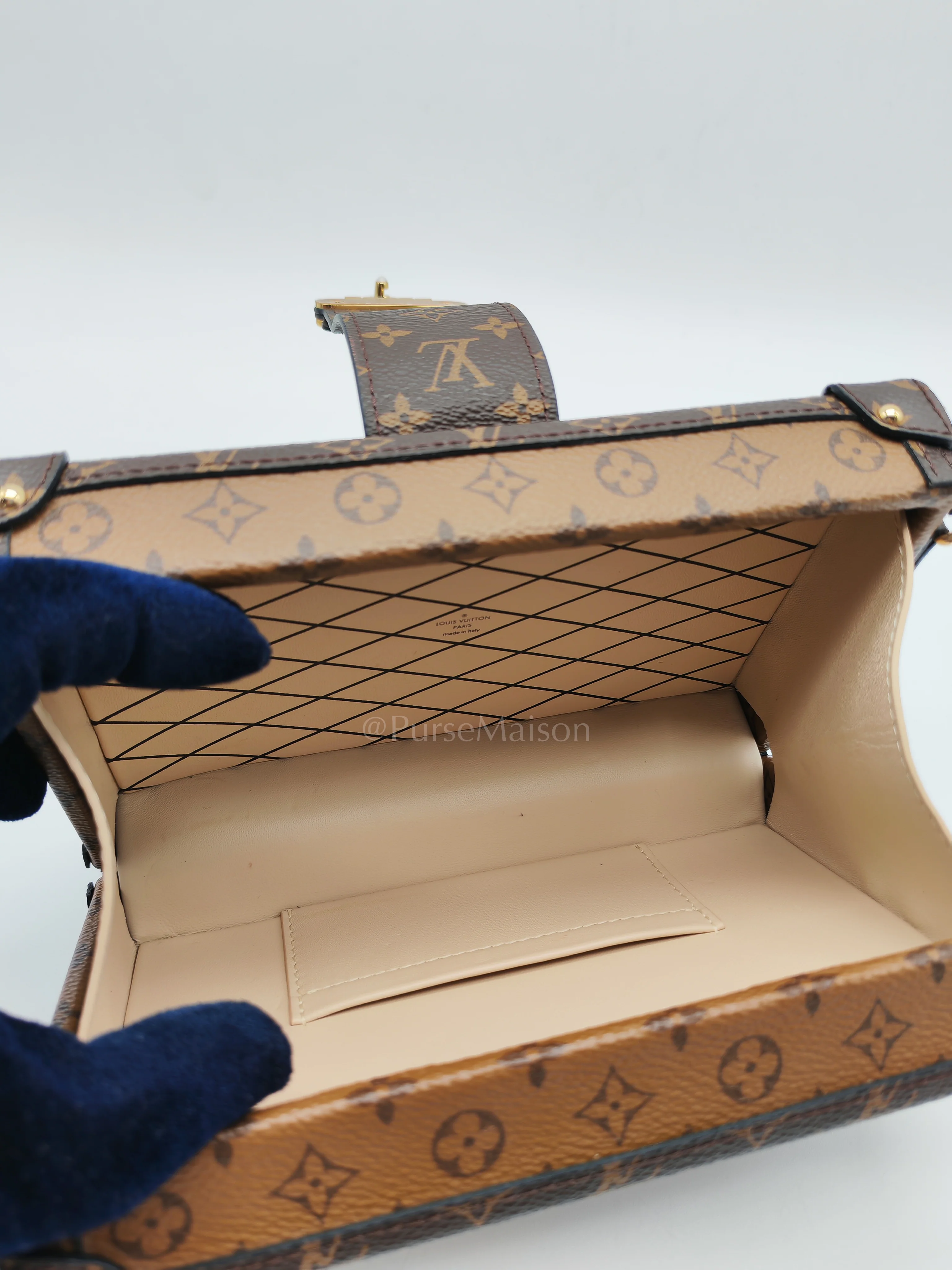 Louis Vuitton Petite Malle Bag in Reverse Monogram Canvas & Gold Hardware Microchip - Image 20