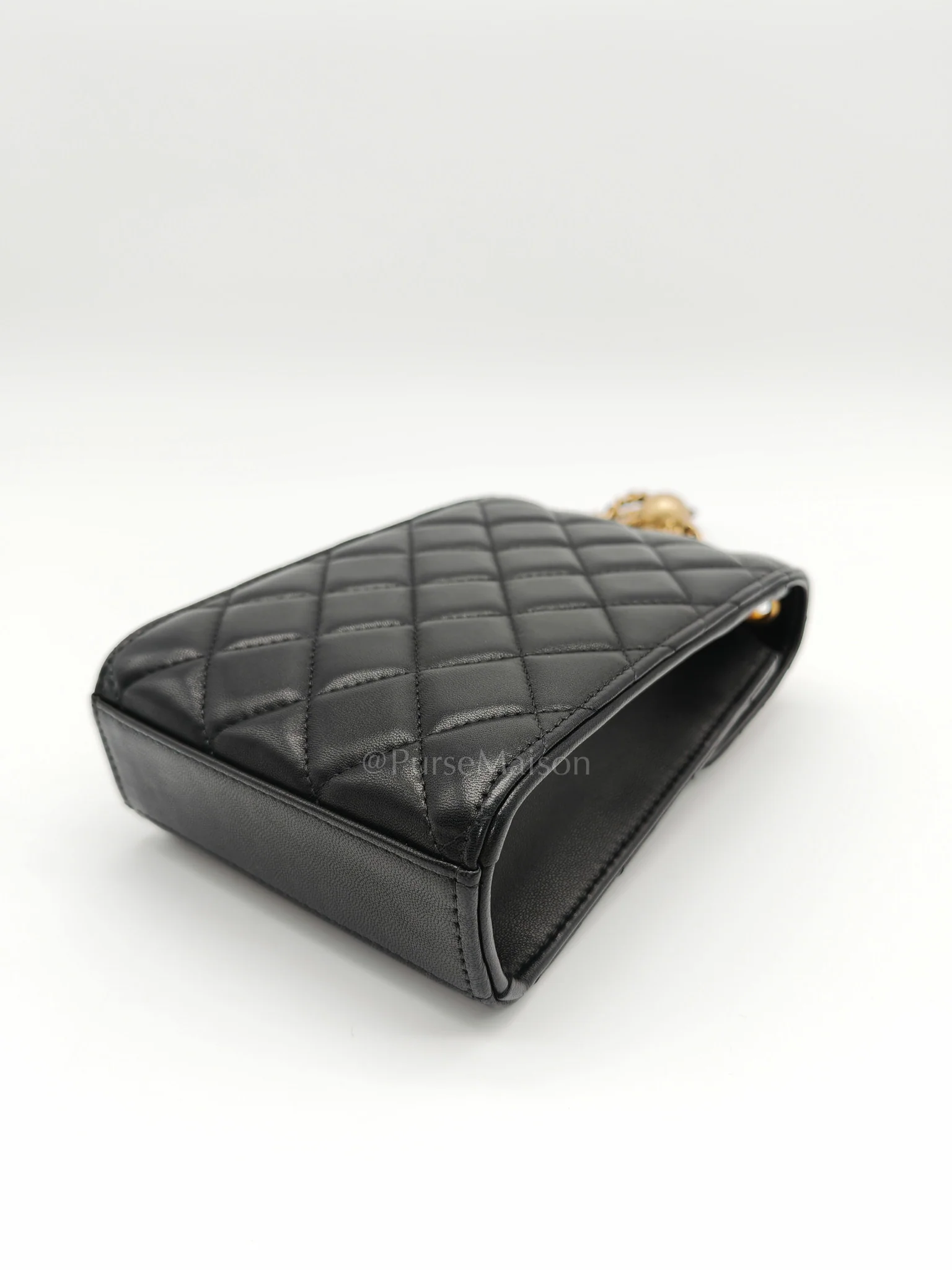 Chanel Phone Holder Pearl Crush Black Lambskin Leather in Aged Gold Hardware (Series 30) - Image 11