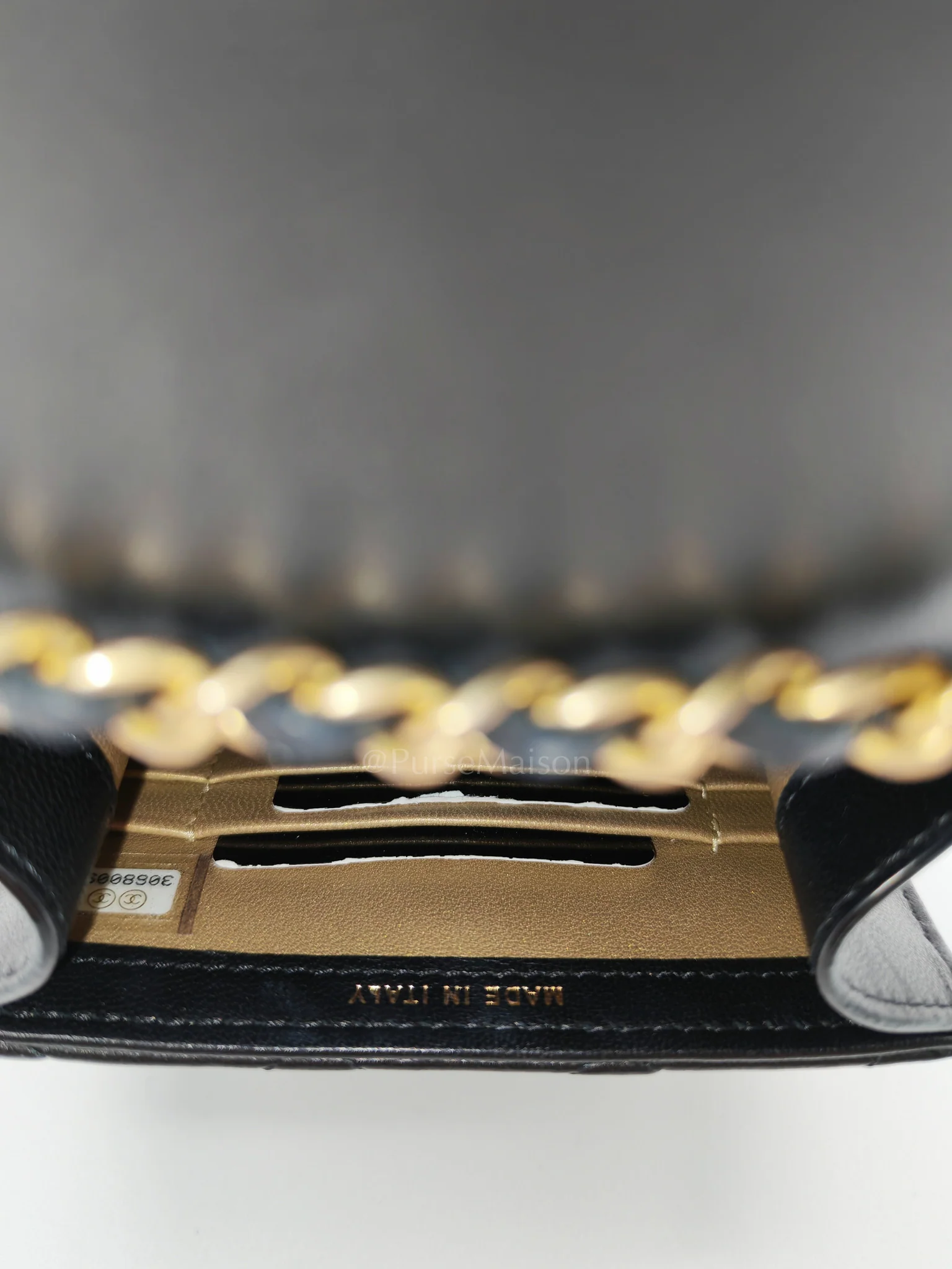 Chanel Phone Holder Pearl Crush Black Lambskin Leather in Aged Gold Hardware (Series 30) - Image 20