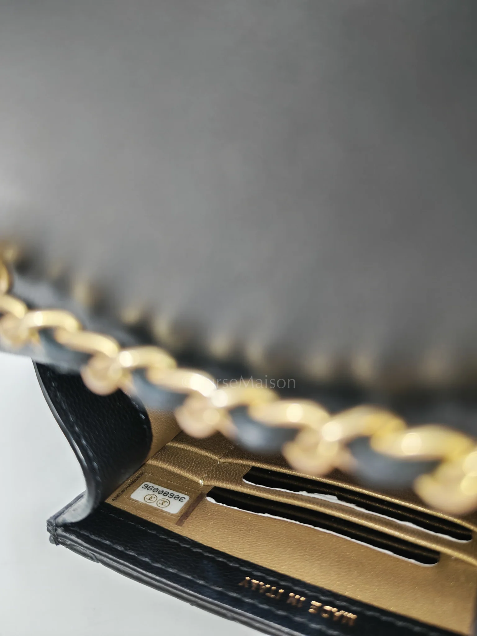 Chanel Phone Holder Pearl Crush Black Lambskin Leather in Aged Gold Hardware (Series 30) - Image 22