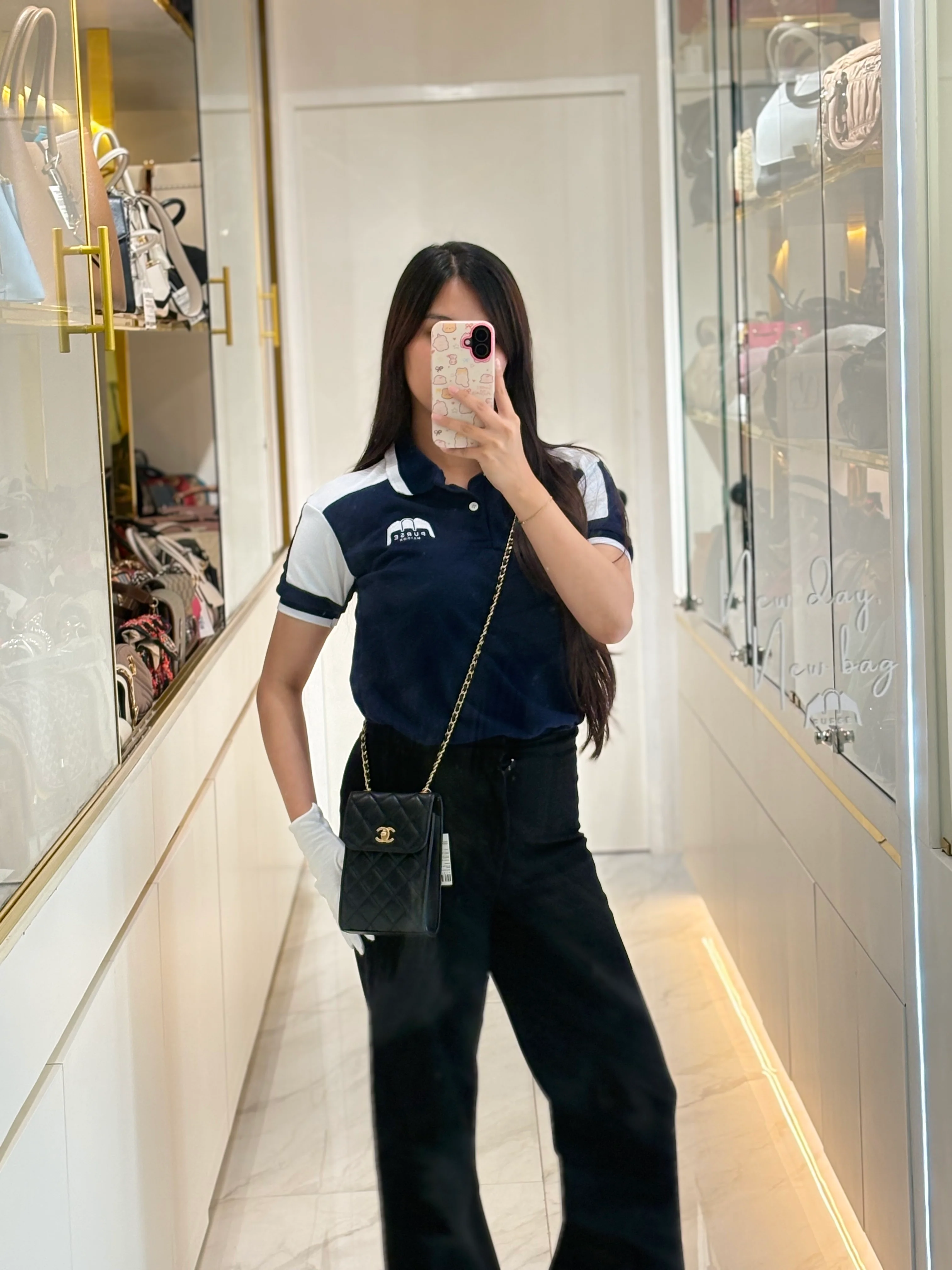 Chanel Phone Holder Pearl Crush Black Lambskin Leather in Aged Gold Hardware (Series 30) - Image 30